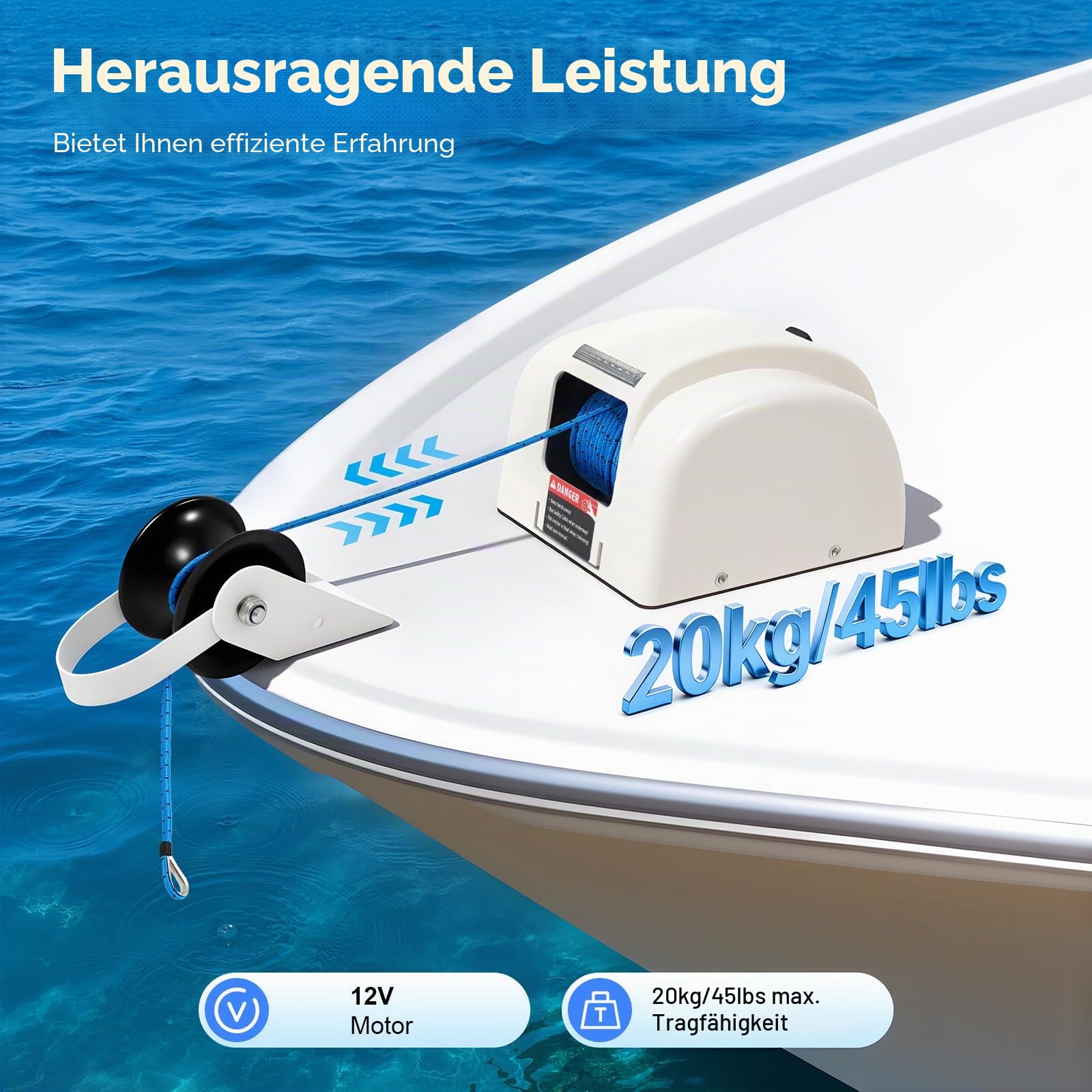 Elektrische Ankerwinde Seilwinde für Boote mit drahtloser Fernbedienung Marine Salzwasser 25LBS Elektrische Ankerwinde 30M 12V weiß Salzwasser für Anker bis 20KG