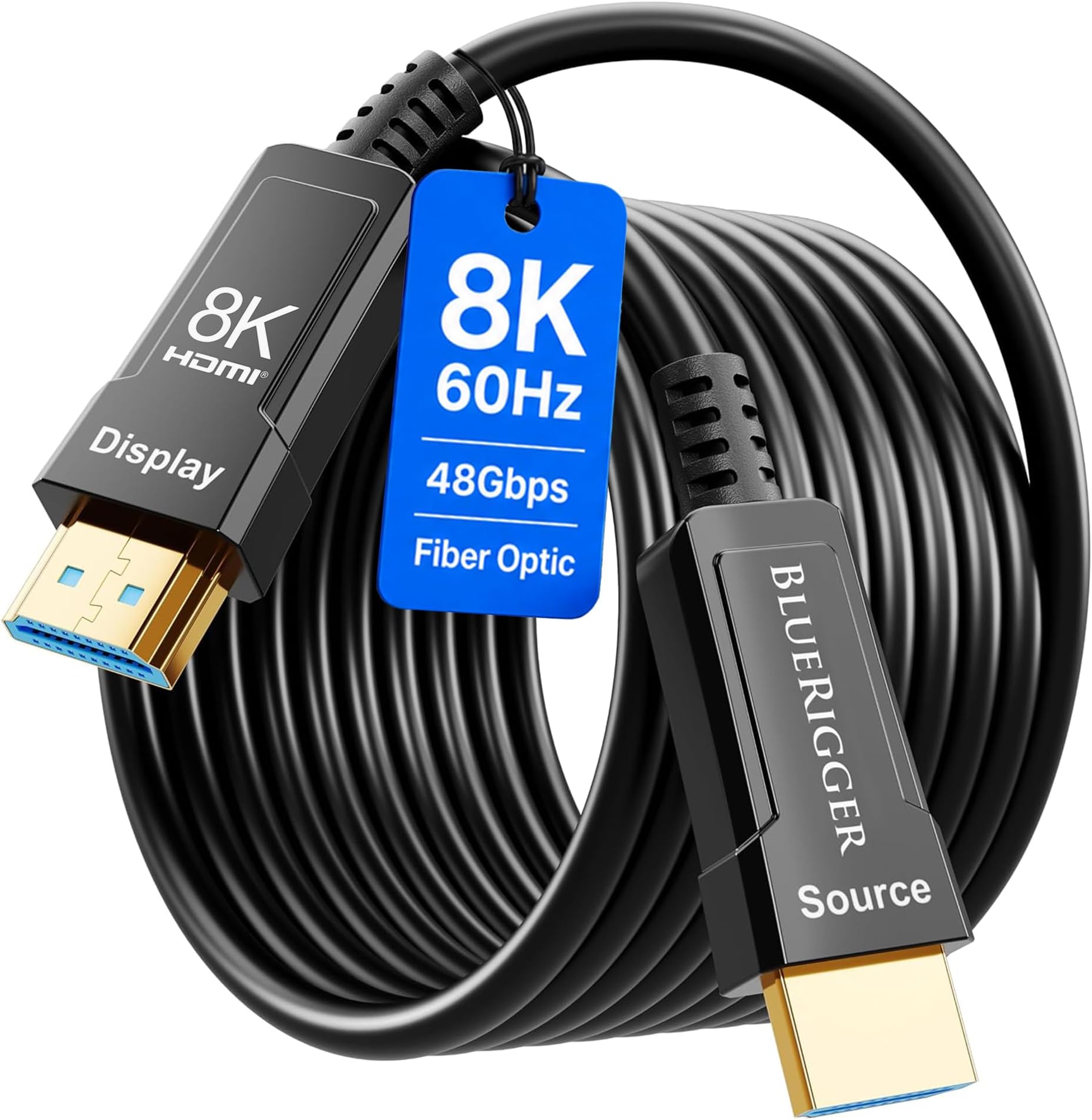 BlueRigger 10K 8K Fiber Optic HDMI 2.1 Cable 75FT in-Wall CL3 Rated 48Gbps
