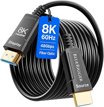 BlueRigger 10K 8K Fiber Optic HDMI 2.1 Cable 75FT in-Wall CL3 Rated 48Gbps