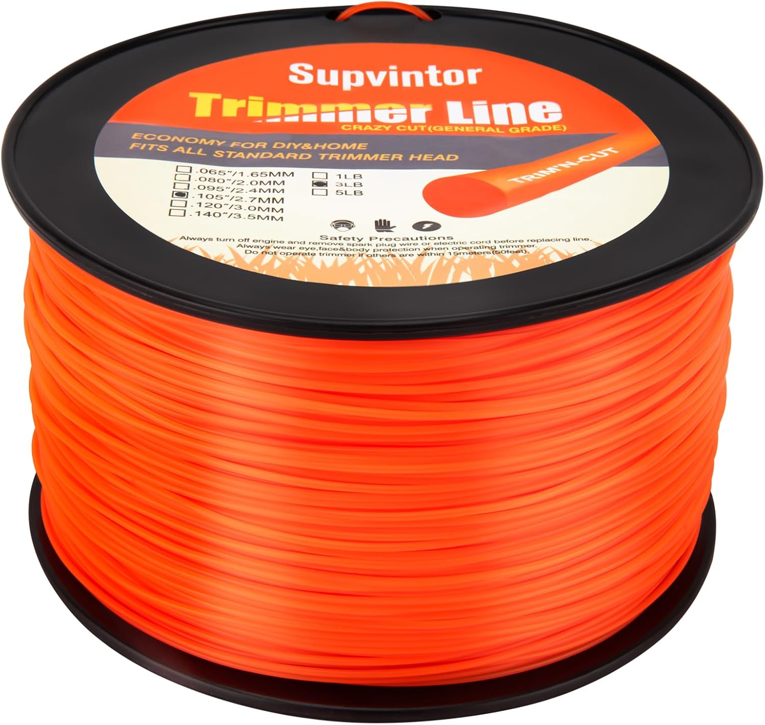 105 Trimmer Line, 105 Weed Eater String, 105 String Trimmer Line, 105 Weed Eater Line, Commercial Round 105 Weed Wacker String- 0.105""-628Ft-3Lb for String Trimmer Weed Trimmer, Orange