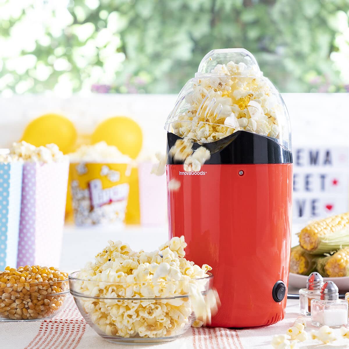 InnovaGoods® Palomitera de aire caliente Popcot, prepara palomitas de maíz de forma saludable y rápida, con función de aire caliente, diseño compacto y portátil, ideal para el hogar y el cine