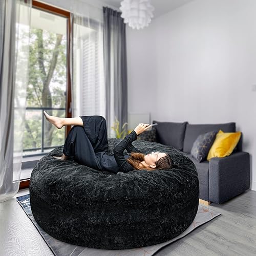 Miniatura 6 de LapEasy Funda de puf gigante (solo funda, sin relleno), de gran tamaño, redonda, suave, esponjosa, terciopelo, lavable, para sofá, puf, funda de