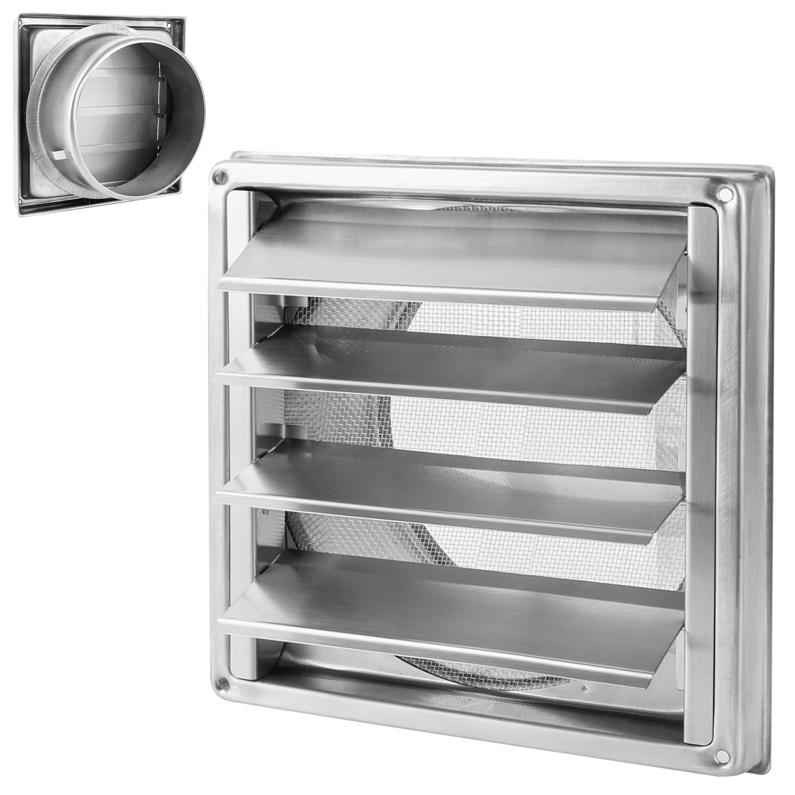YAYODS Grille de Ventilation Extérieure 150mm en Acier Inoxydable, Grille d Aération avec Volets Mobiles et Clapet Anti-Retour, Bouche d Extraction avec Moustiquaire pour Cuisine, Hotte et Sèche-linge
