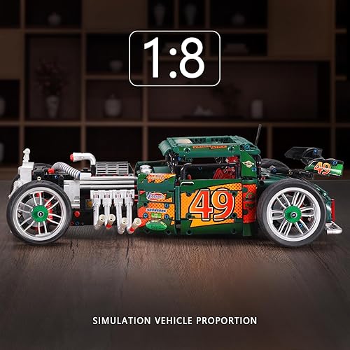 Miniatura 3 de MISINI 10509 HOT Rod 1949 - Juego de bloques de construcción de automóvil vintage, 1:8 retro para construir, 2618 unidades/MOC juguete de ladrillos