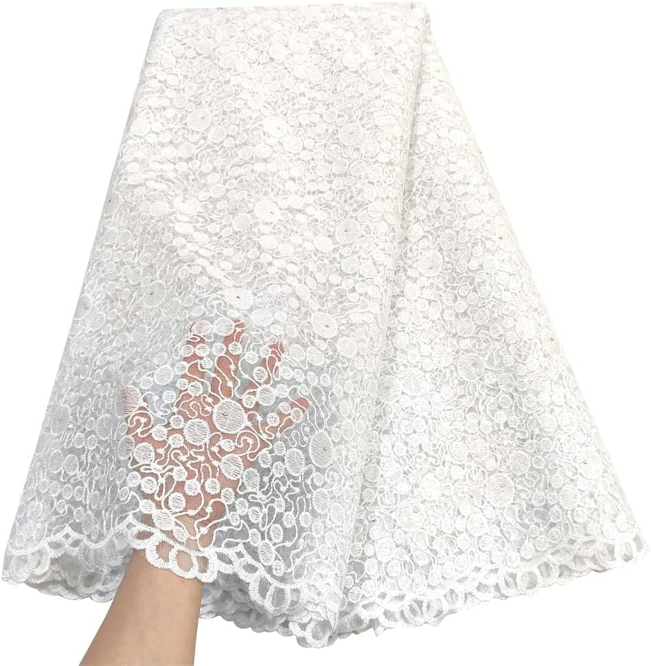 LadyQ African Net Lace Fabric - 5 Yards Bridal French Lace for Women - 033827