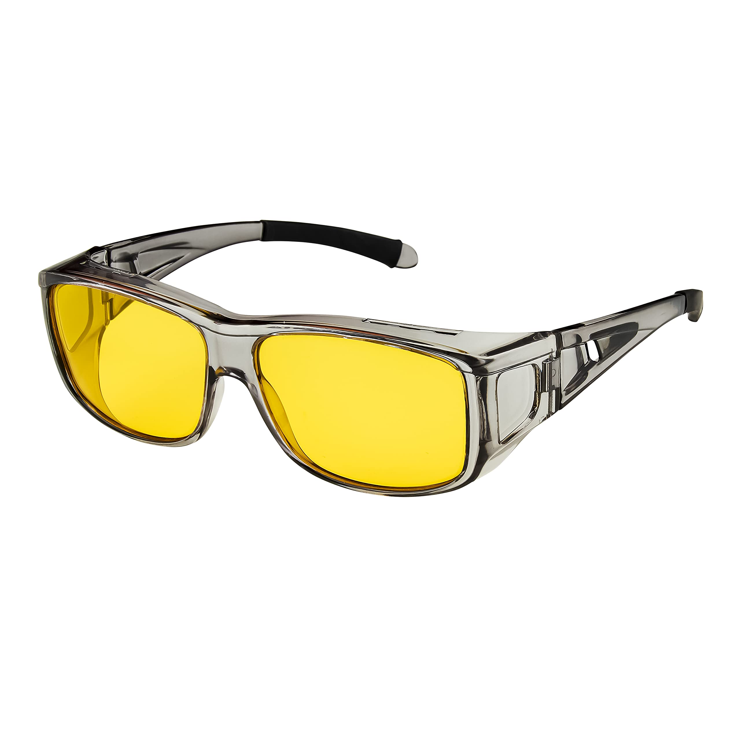 Ultra Polarized Night Driving Glasses - Anti-Glare Amber Lenses, Fit Over Prescription Glasses, UV400 Protection for Men & Women - Storm Grey