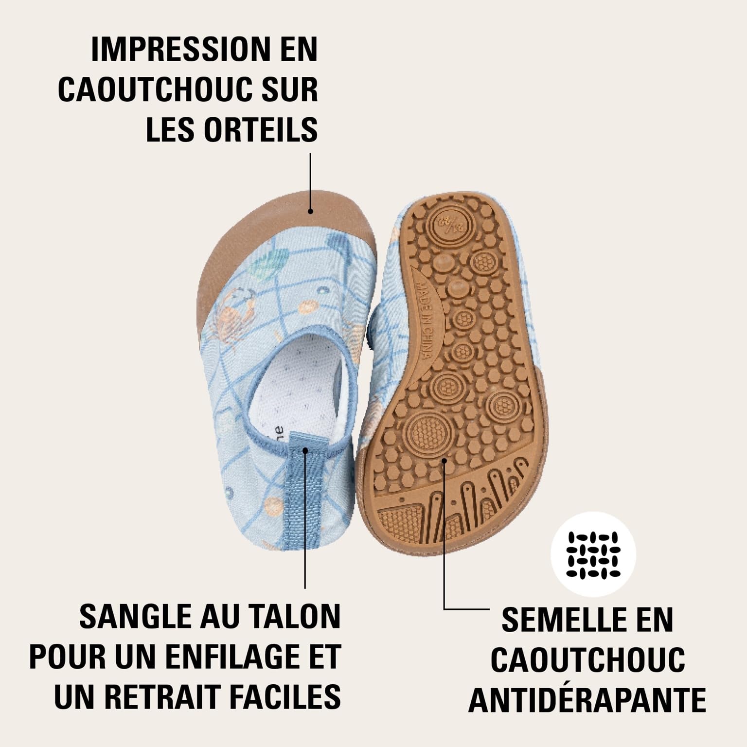 Mikk-line Chaussures de bain pour enfant Faded Denim – Chaussures aquatiques avec semelle en caoutchouc antidérapante, chaussures de natation en 83 % polyester recyclé, légères, protection contre le