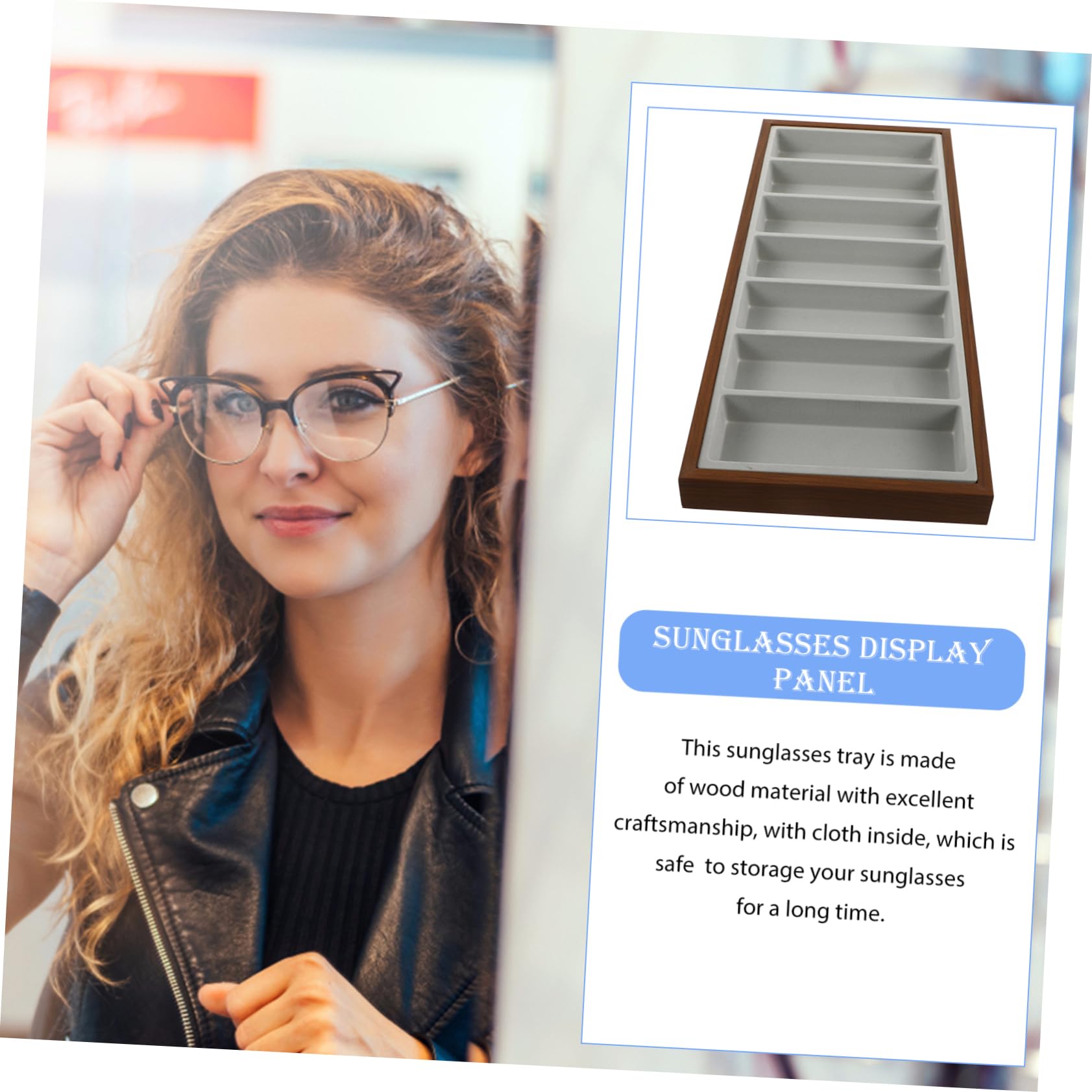 LIFKOME Bandeja De Exhibición De Gafas De Sol para Tienda y Hogar con Compartimentos Bandeja Organizadora De Madera y Gris para Guardar Gafas De Sol
