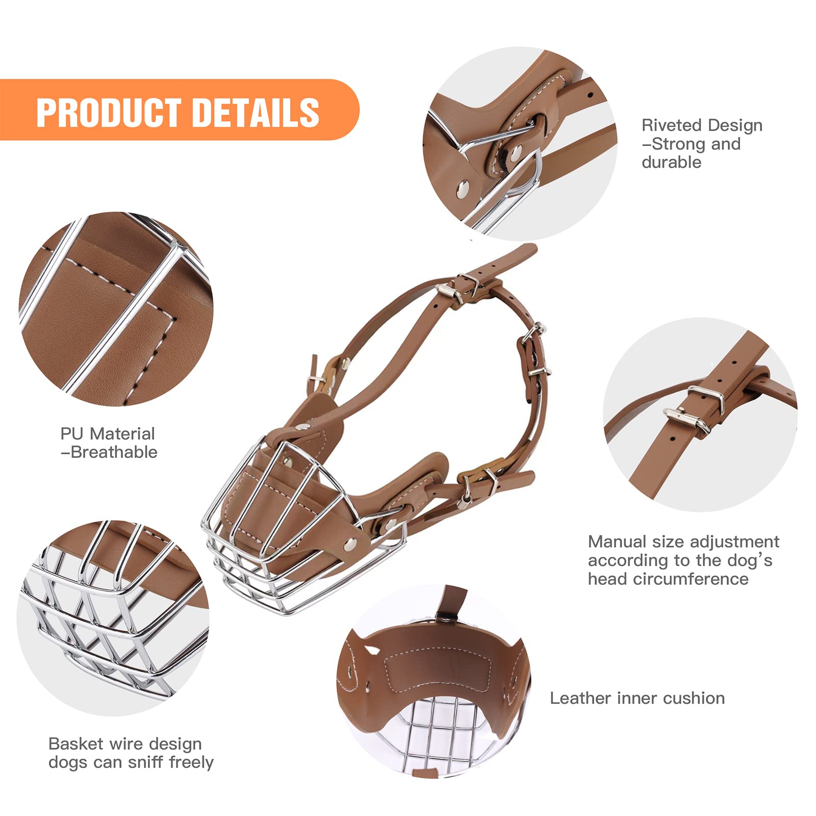 Museruola Per Cani In Metallo - Taglia L Per Cani Medi E Grandi, Con Guinzaglio In Pelle Regolabile - Foto 9