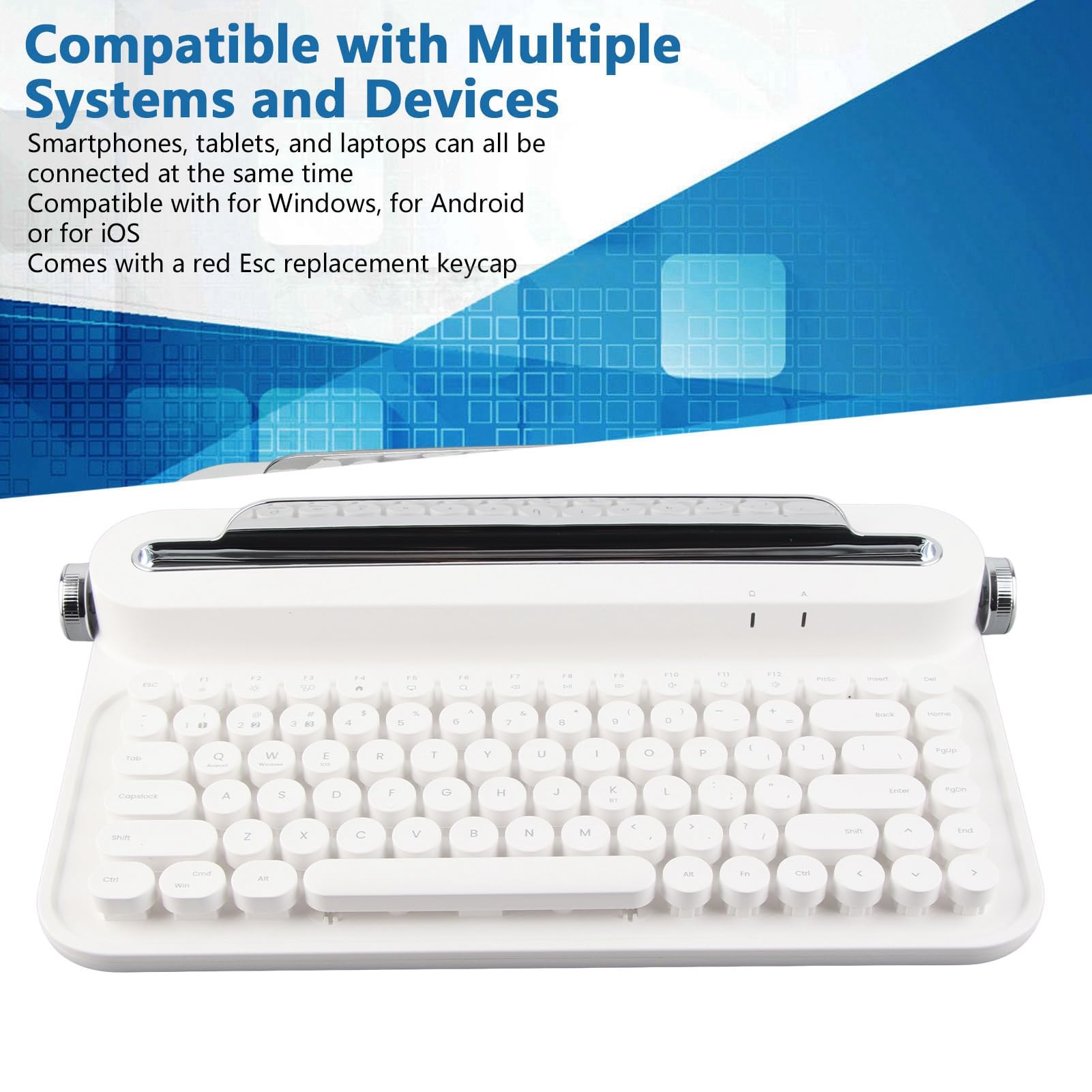 Tastiera Bluetooth retrò, tastiera per macchina da scrivere wireless da 33 piedi 86 tasti con supporto per smartphone integrato