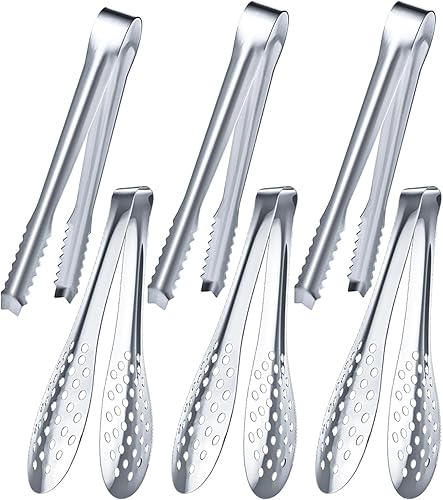 Miniatura 1 de Paquete de 6 pinzas pequeñas para servir, minipinzas para aperitivos, pinzas de acero inoxidable para fiestas de comida, pinzas de buffet, pinzas de