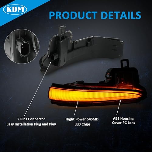 Miniatura 3 de KDM Luz reflectora LED secuencial para espejo lateral para Toyota Tacoma Rav4 2016-2023, Highlander 2020-2024, Alphard Vellfire - Lámpara indicadora