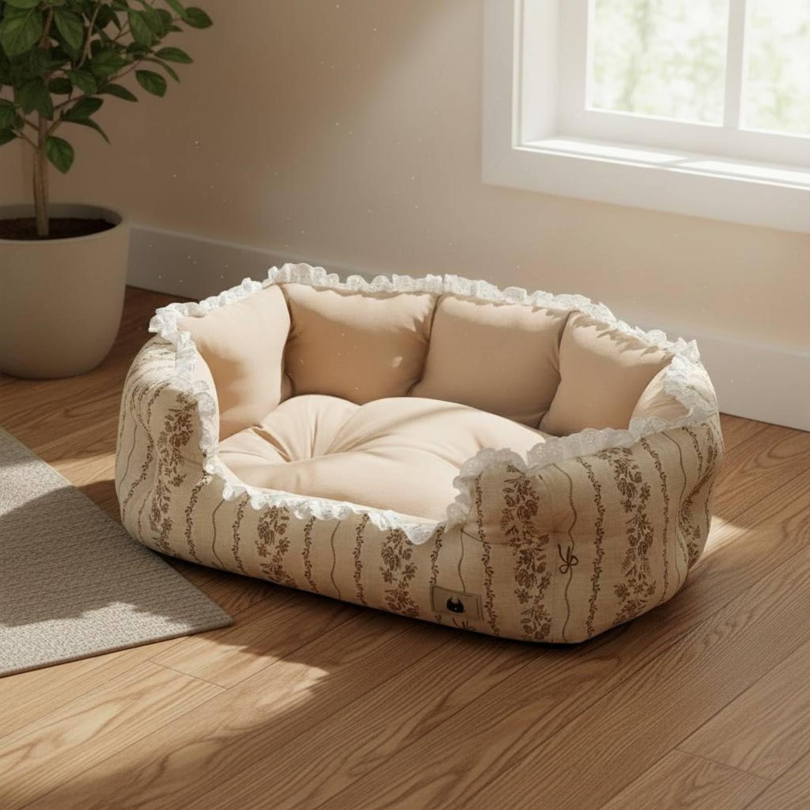 Baoblaze Cama para Mascotas Sofá Cama Gato Cama Perro Pequeño Sofá Animal con Apoyo Elevado y Tejido Transpirable Acolchado, XL-76 56 23CM, Puntos De Princesa【Extra Alto Extra Grueso】