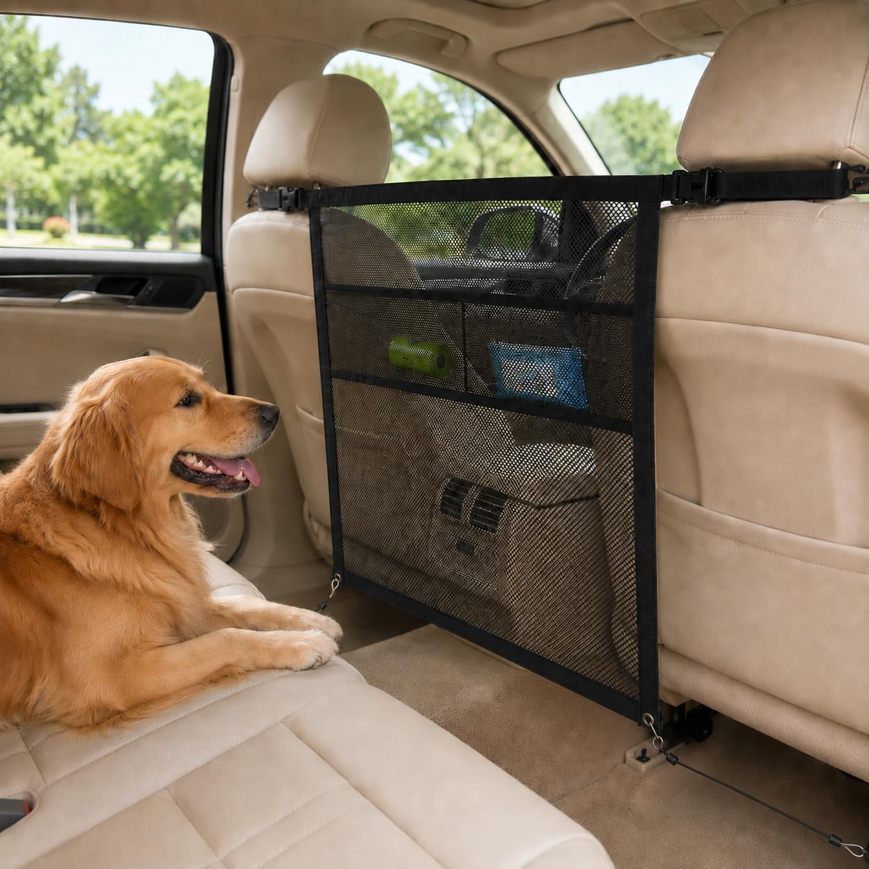 Dog Car Barrier, Dog Net for Car, Pet Divider Barrier, Mesh Storage Pocket