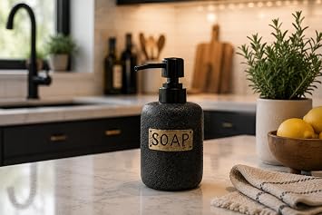 Seramik Sıvı Sabunluk, Antrasit Gri Mat Yüzeyli Dekoratif Pompalı Sabun Dispenseri, Banyo ve Mutfak İçin Lüks Şık Tasarım