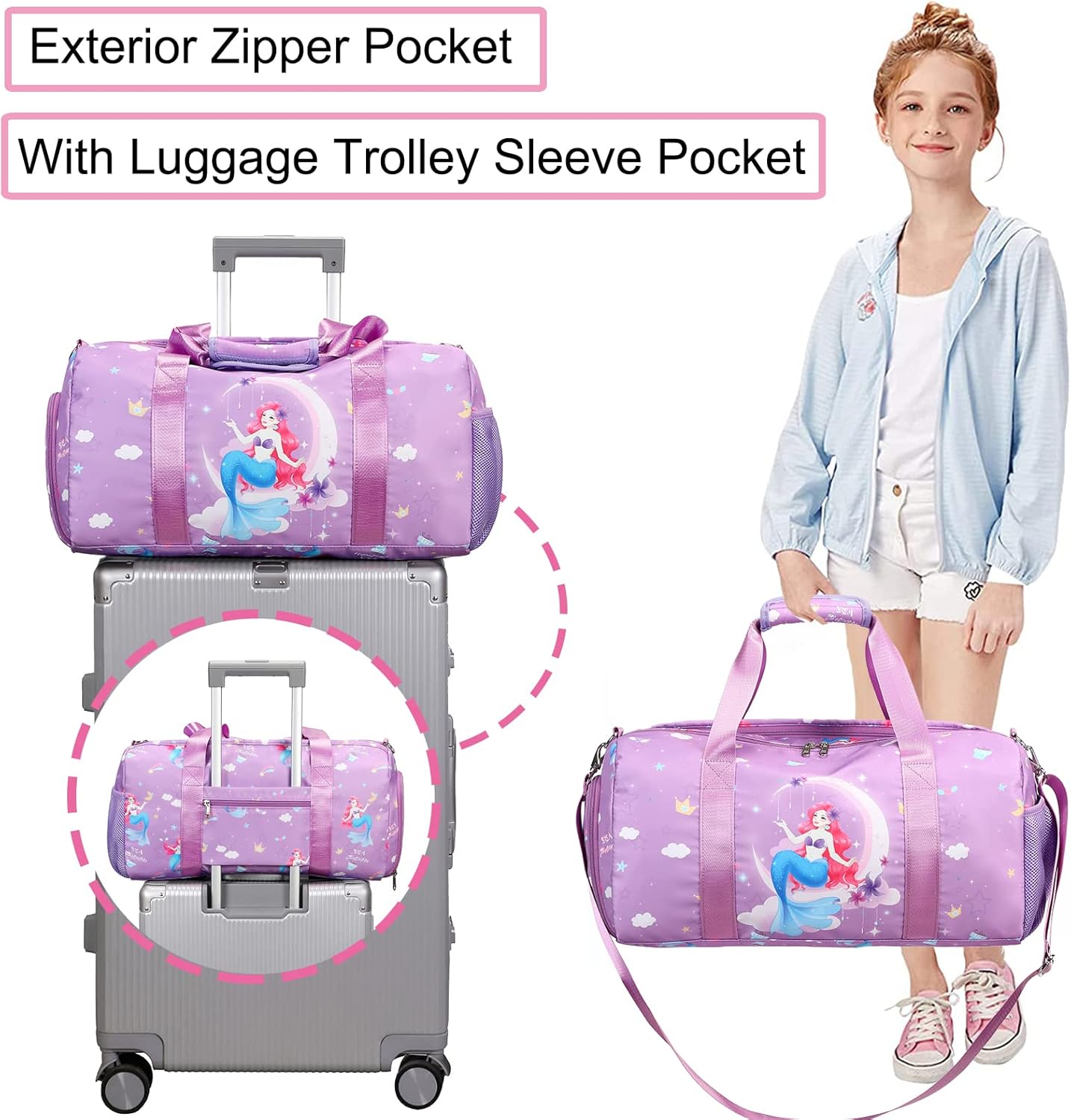 Dance Bag for Girls Duffle Gymnastics Gym Overnight Travel Sports Ballet Bags Weekender Sleepover Carry On Bag with Shoes Compartment
