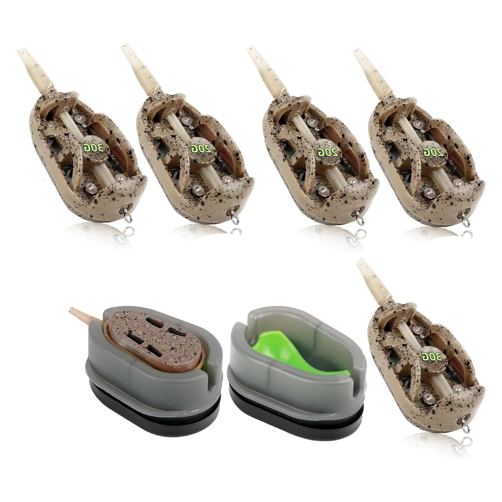 Method Feeders Fishing Carp with Weights 20g 30g, 5Pcs Quick Release Mould Method Feeder Inline Feeders Fishing Tackle Accessories for Carp Pellet Bait Feede