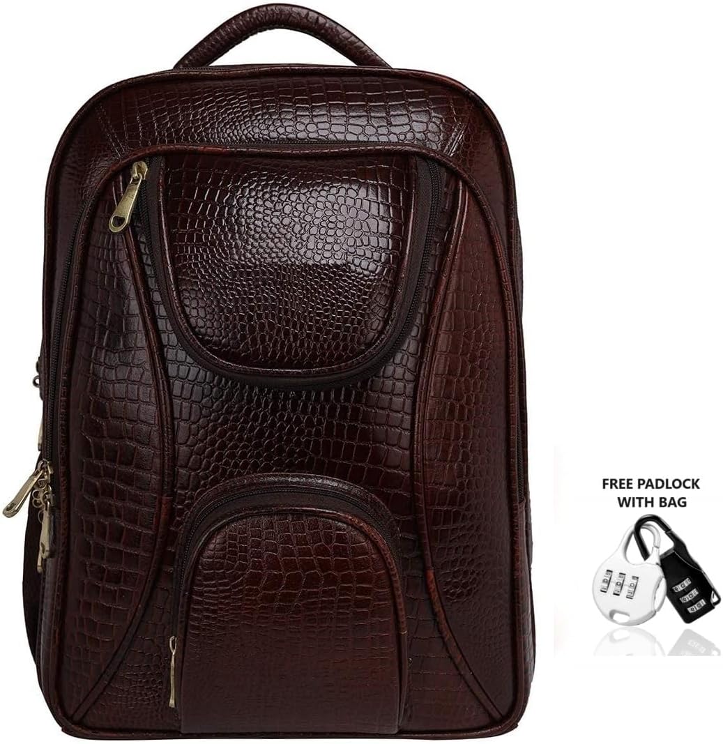 Da leather villa Full Grain Leather Backpack For Men & Women 16 Inch Laptop Backpack Bag Travel Office Backpack Heavy Duty (Croc Brown)
