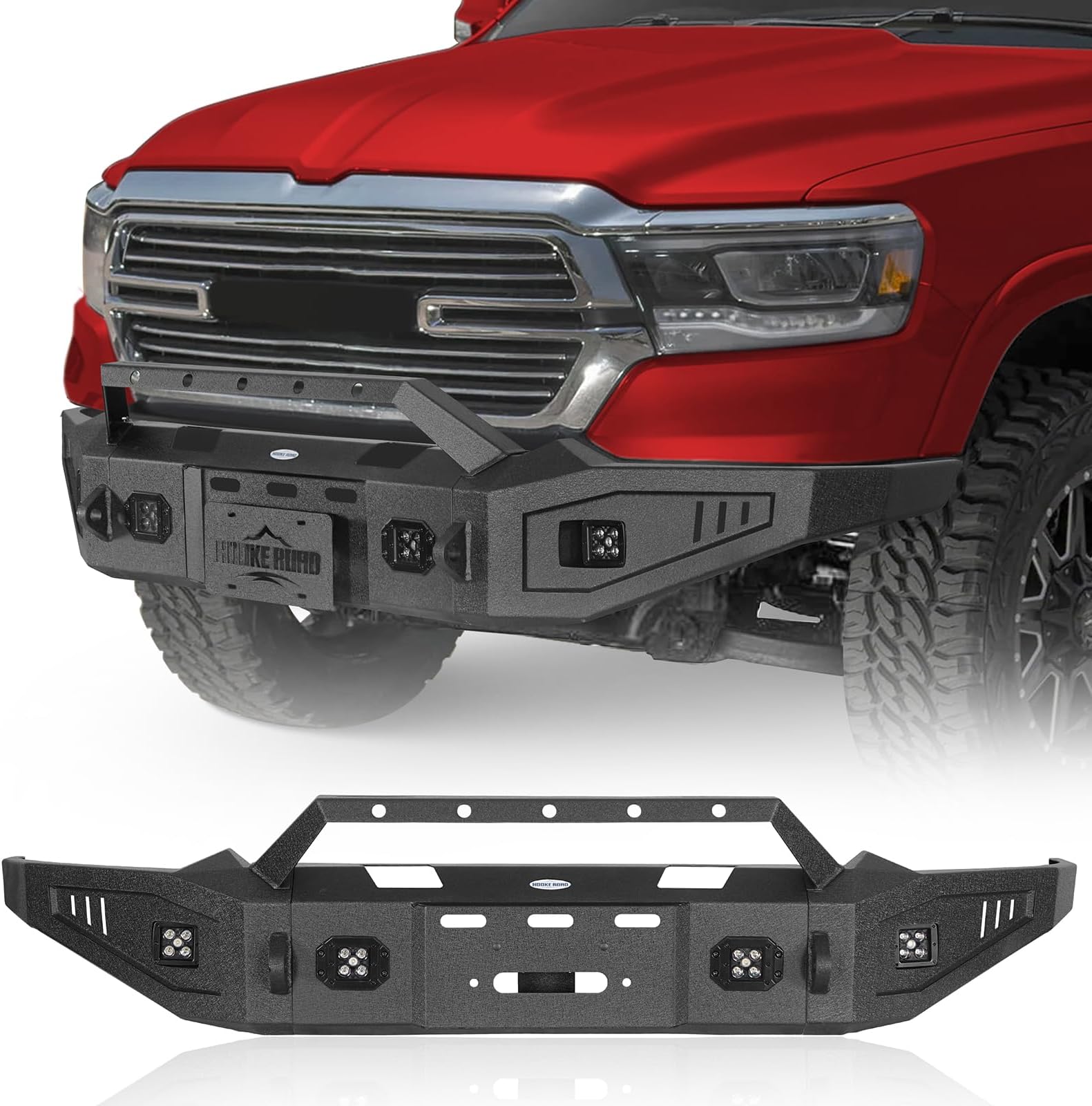 Hooke Road 19-24 Ram Front Winch Bumper for 2019 2020 2021 2022 2023 2024 Dodge Ram 1500 (Exclude EcoDiesel, Rebel, TRX & Ram 1500 Classic)