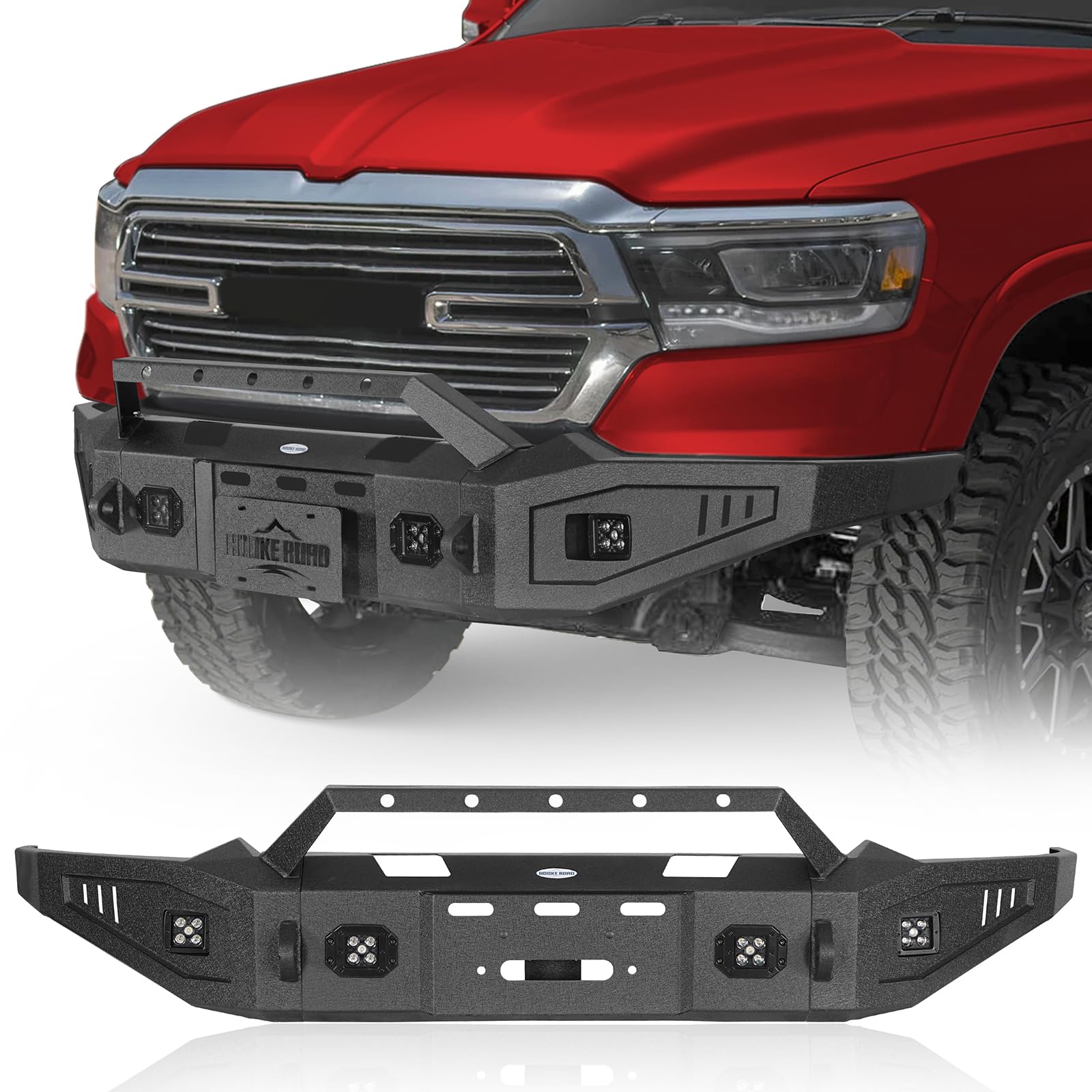 Hooke Road 19-24 Ram Front Winch Bumper for 2019 2020 2021 2022 2023 2024 Dodge Ram 1500 (Exclude EcoDiesel, Rebel, TRX & Ram 1500 Classic)