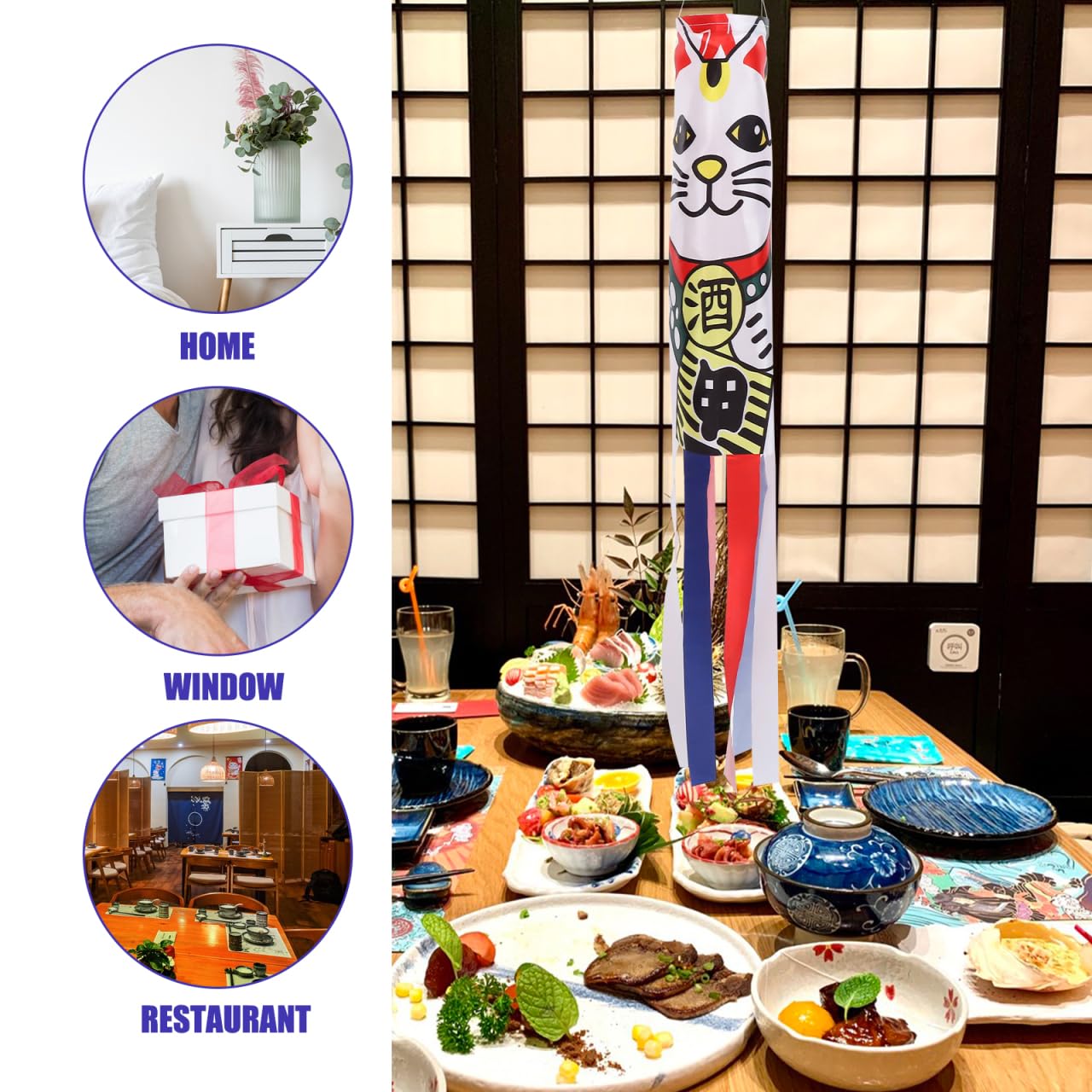 PRETYZOOM Drapeaux Suspendus Japonais Et Coréens 4 Pièces Manche À Air Décoration Extérieure Jardin Restaurant Léger Résistant Aux Intempéries 27.5X3.1 Pouces