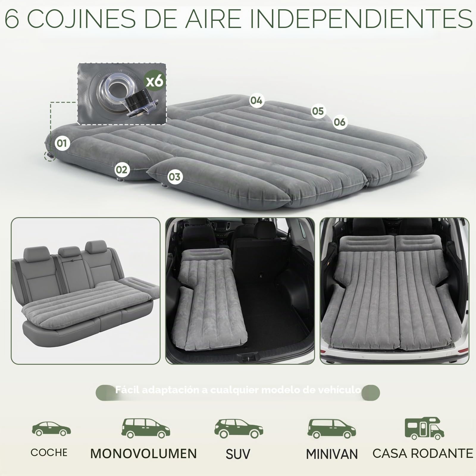 Sekey Colchón de aire para coche con bomba de aire de 12 V para viajes por carretera, SUV, colchón hinchable para 2-3 personas, infla en cualquier momento y relajarse inmediatamente, colchón hinchable