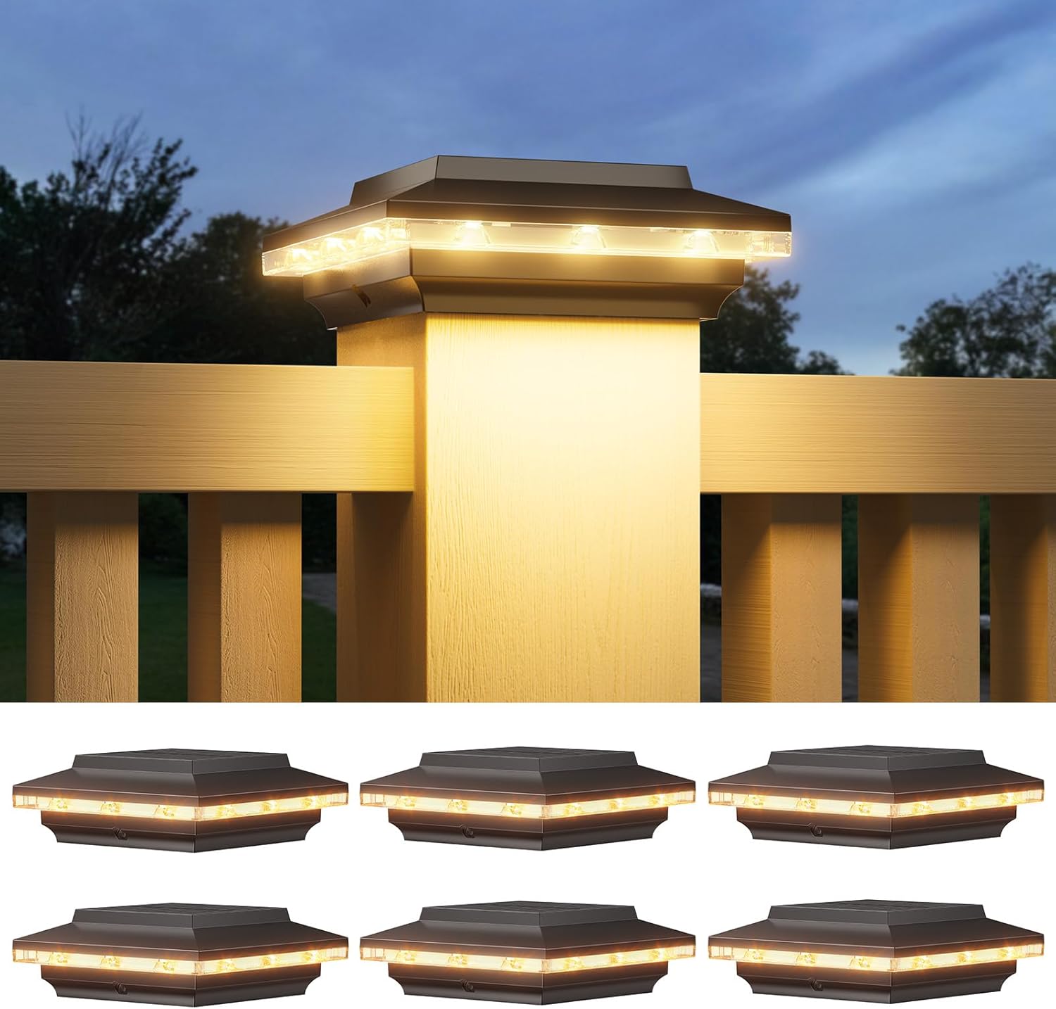 ELECLINK 8 Pack 4x4 Solar Post Cap Lights Upgraded, Brighter and Extended Beam to Light Post Fence Deck with Warm/White Light, Waterproof Outdoor Posts Solar Lights for Patio Porch Vinyl/Wooden Posts