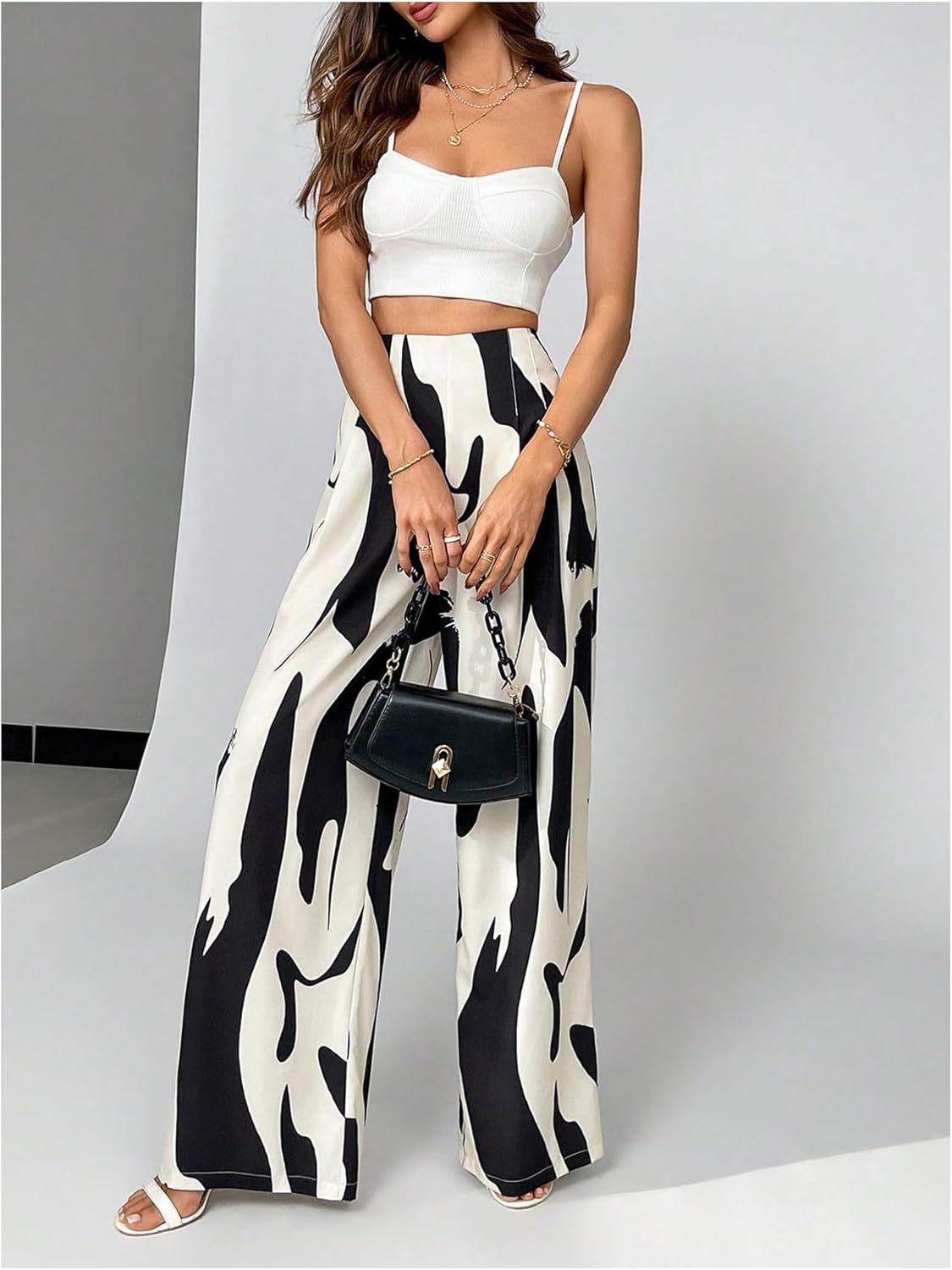 MakeMeChic Women's Zebra Striped Pleated Pants Straight Leg High Waisted Business Trousers - Image 5