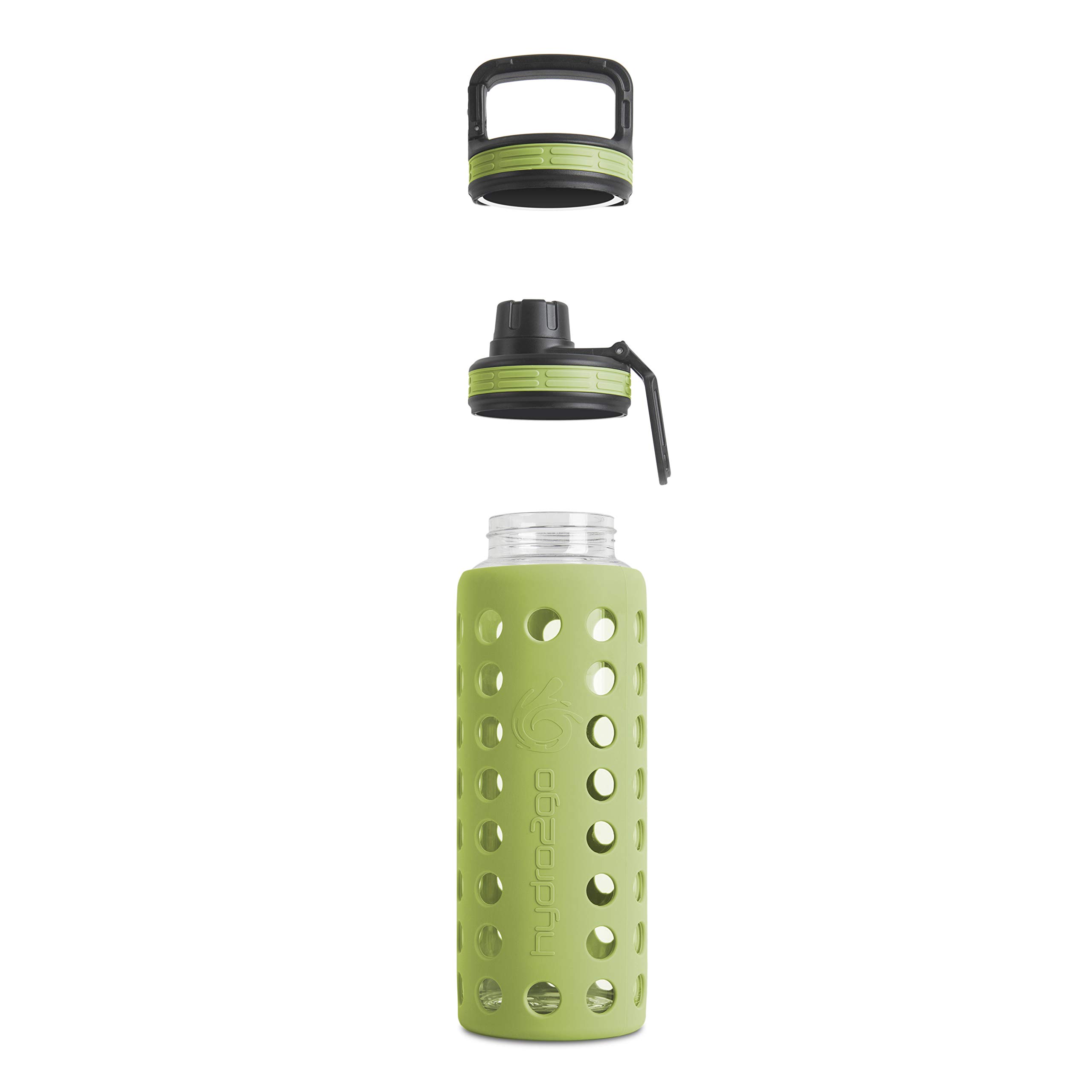 Hydro2Go® Gourde en Verre avec Couvercle en Silicone 950 ML - va au Lave-Vaisselle | 2 couvercles interchangeables | 100% étanche