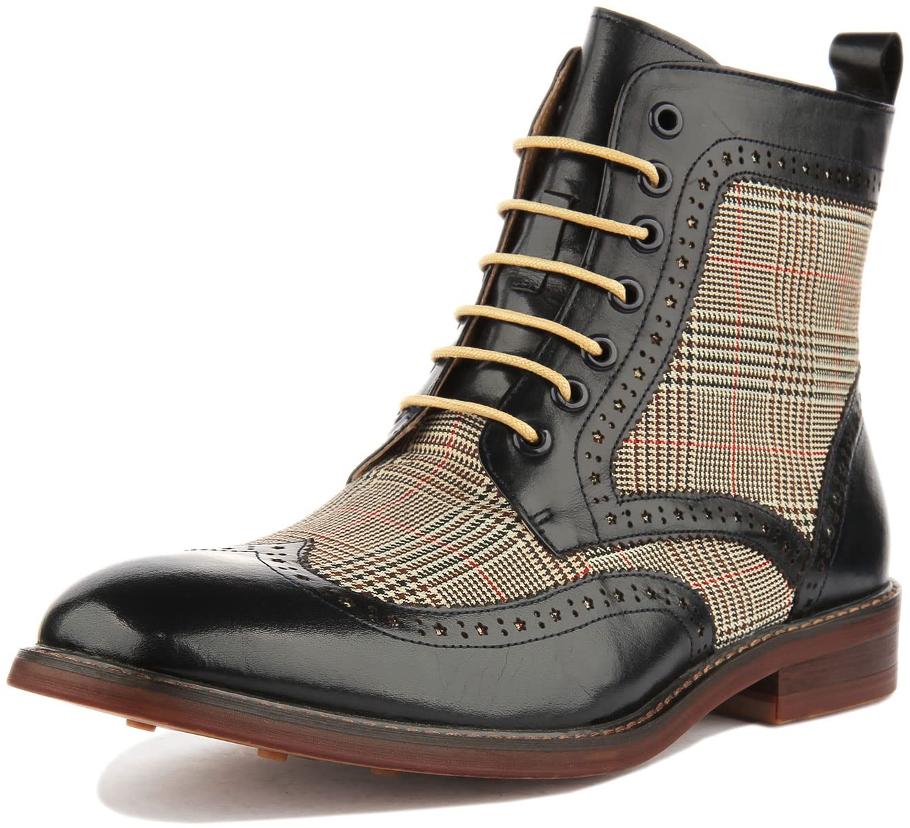 Justin Reece England JUSTINREESS Jasper Men's Lace Up Leather Brogue Ankle  Boots With Stitch And Punch Detail (Navy, 12 UK)