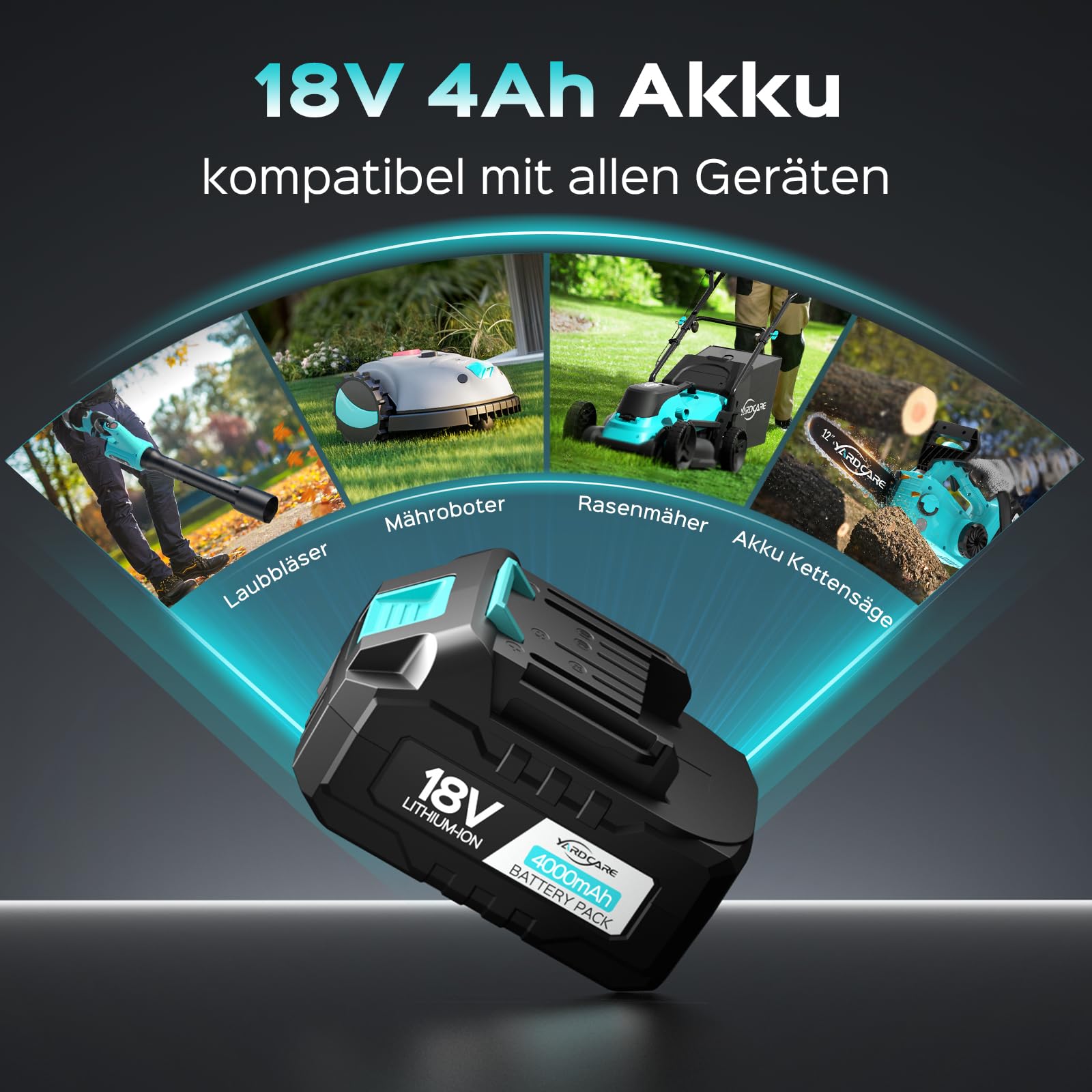 YARDCARE Akku-Kettensäge 16 Zoll, 1600 W Brushless-Motor, Kettengeschwindigkeit 21 m/s, mit LED-Display und 2× 4-Ah-Akkus, werkzeuglose Kettenspannung und automatische Schmierung