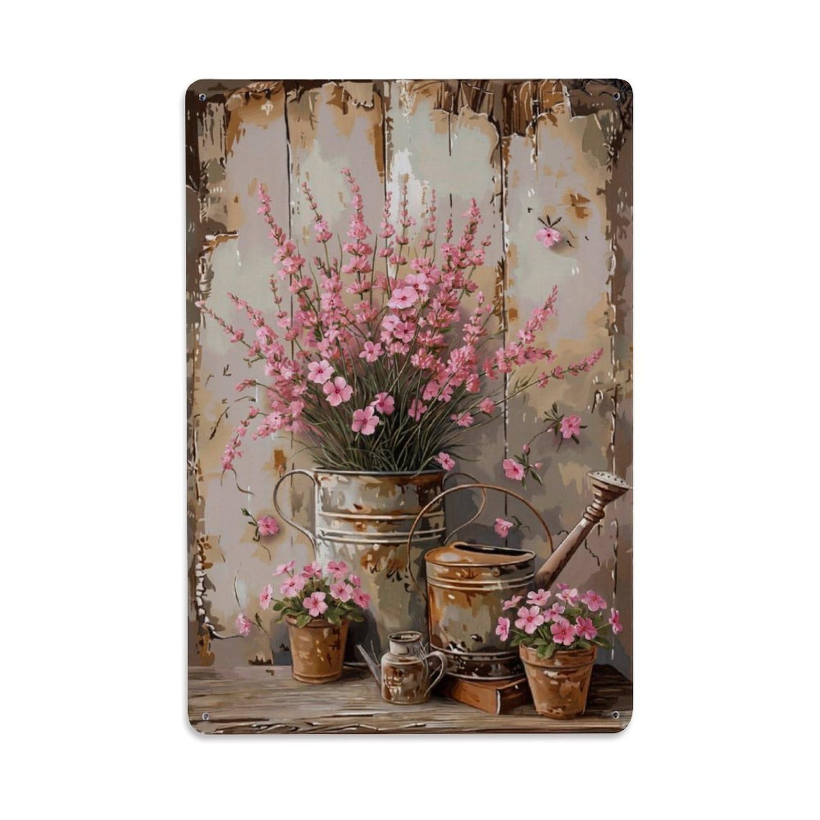 Vintage Flower Bunch Catharanthus Pastoral Aesthetics Metal Tin Sign