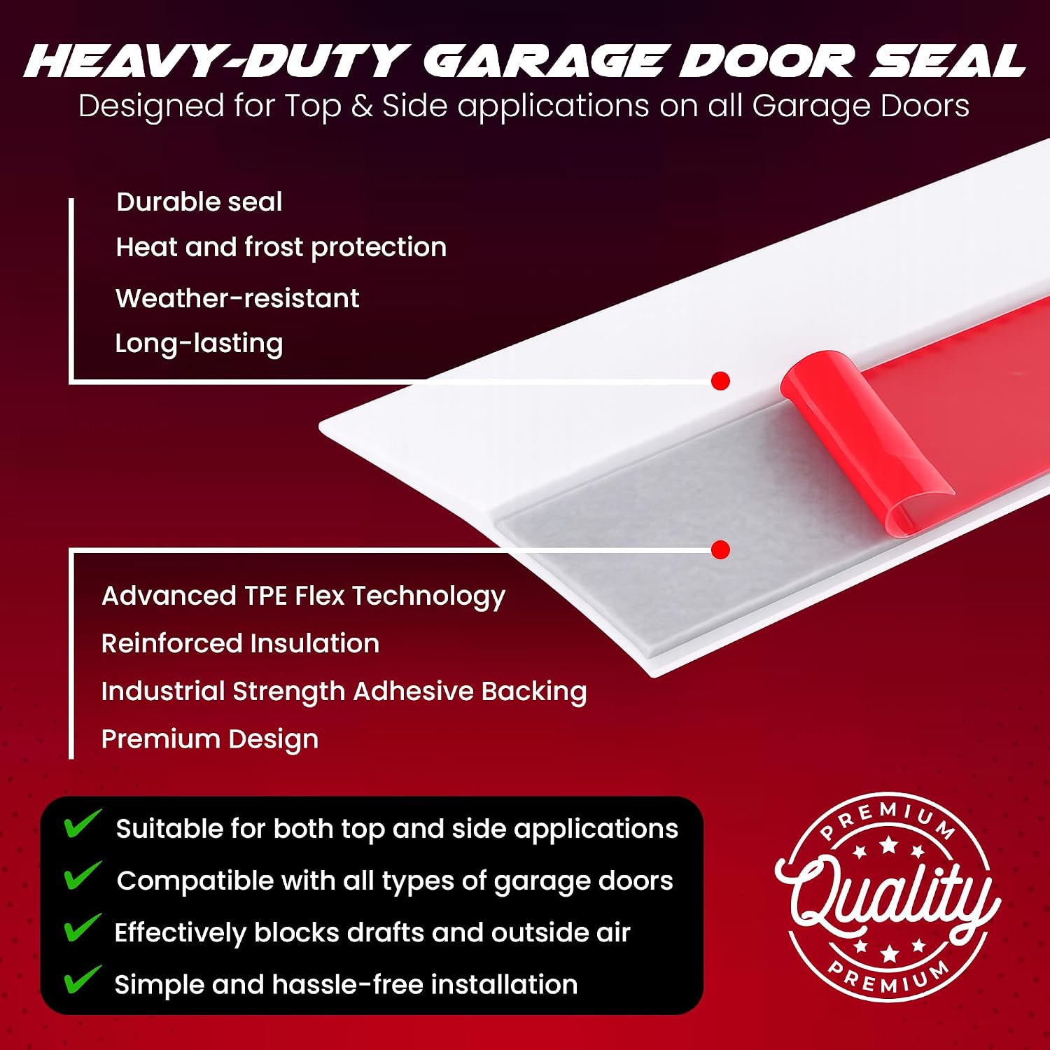 Garage Door Seal Top and Side-42FT/Weather Stripping Door Seal/Exterior Door Weather Stripping/Garage Door Side Seal/Door Gap Sealing Strip/Garage Door Weather Stripping/White