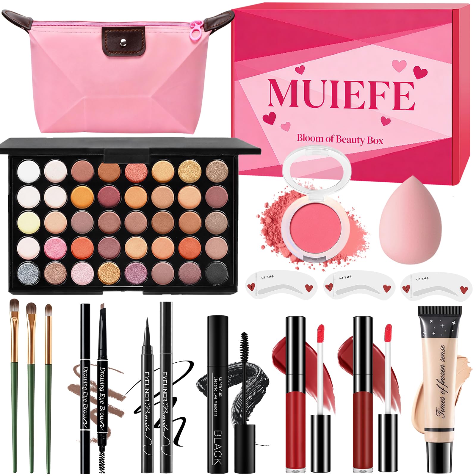 Coffret Maquillage Femme, Mallettes Maquillage Ado Fille, Kit de Maquillage Portable pour Débutants et Professionnels avec Palette à Yeux, Fond de Teint, Mascara, Gloss à Lèvres, Crayon Sourcil