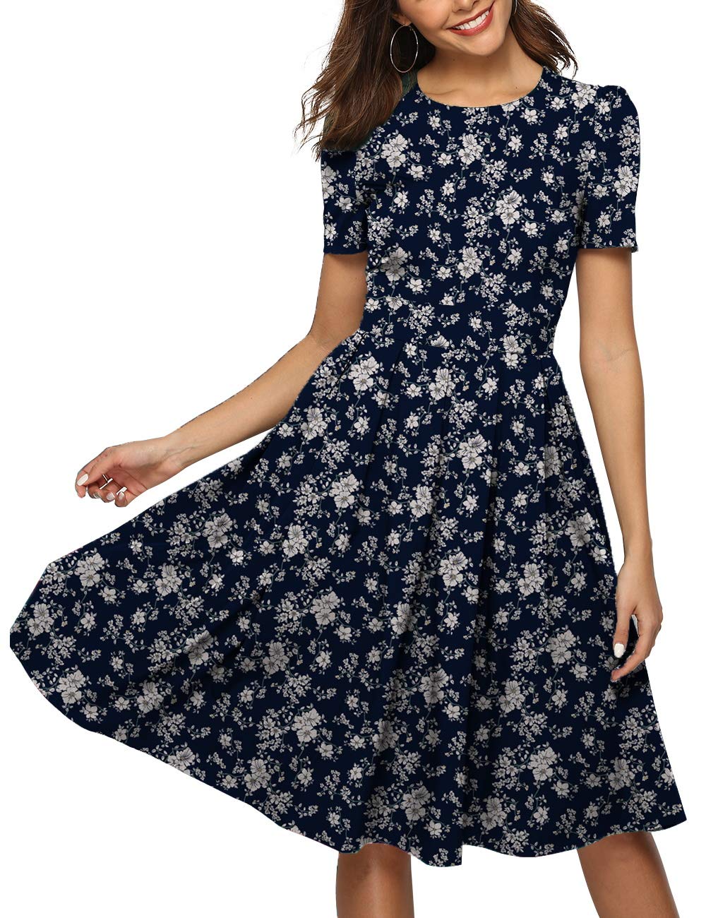 Simple FlavorWomen's Floral Summer Midi Dress Vintage Evening Dress Short