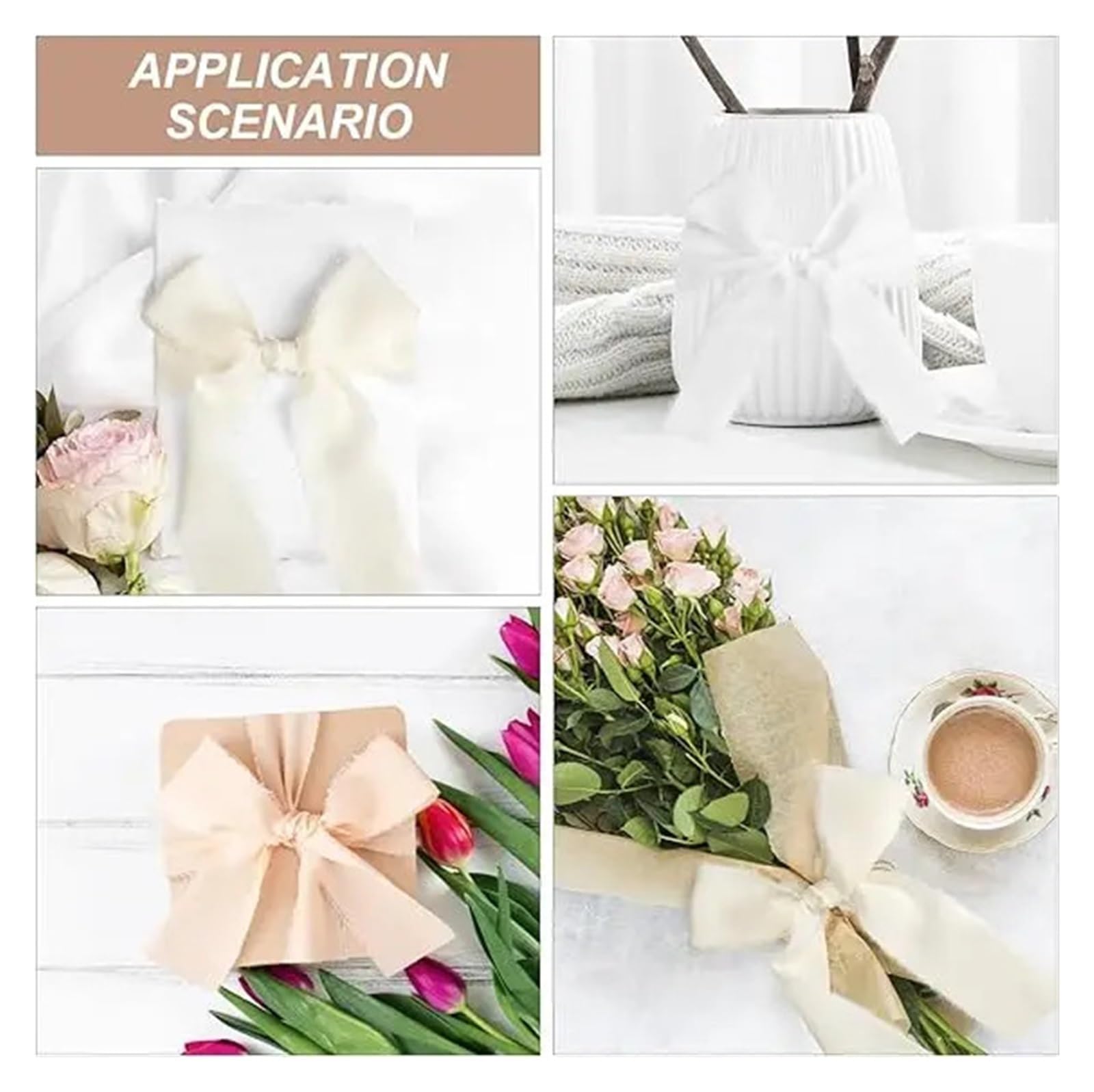 Chiffonband, 8 Stück, Chiffon-Seidenband, Fransen für Hochzeitsdekorationen, Brautsträuße, Geschenkverpackung, Schleifenherstellung für Geschenkverpackungen, Urlaubsdekoration