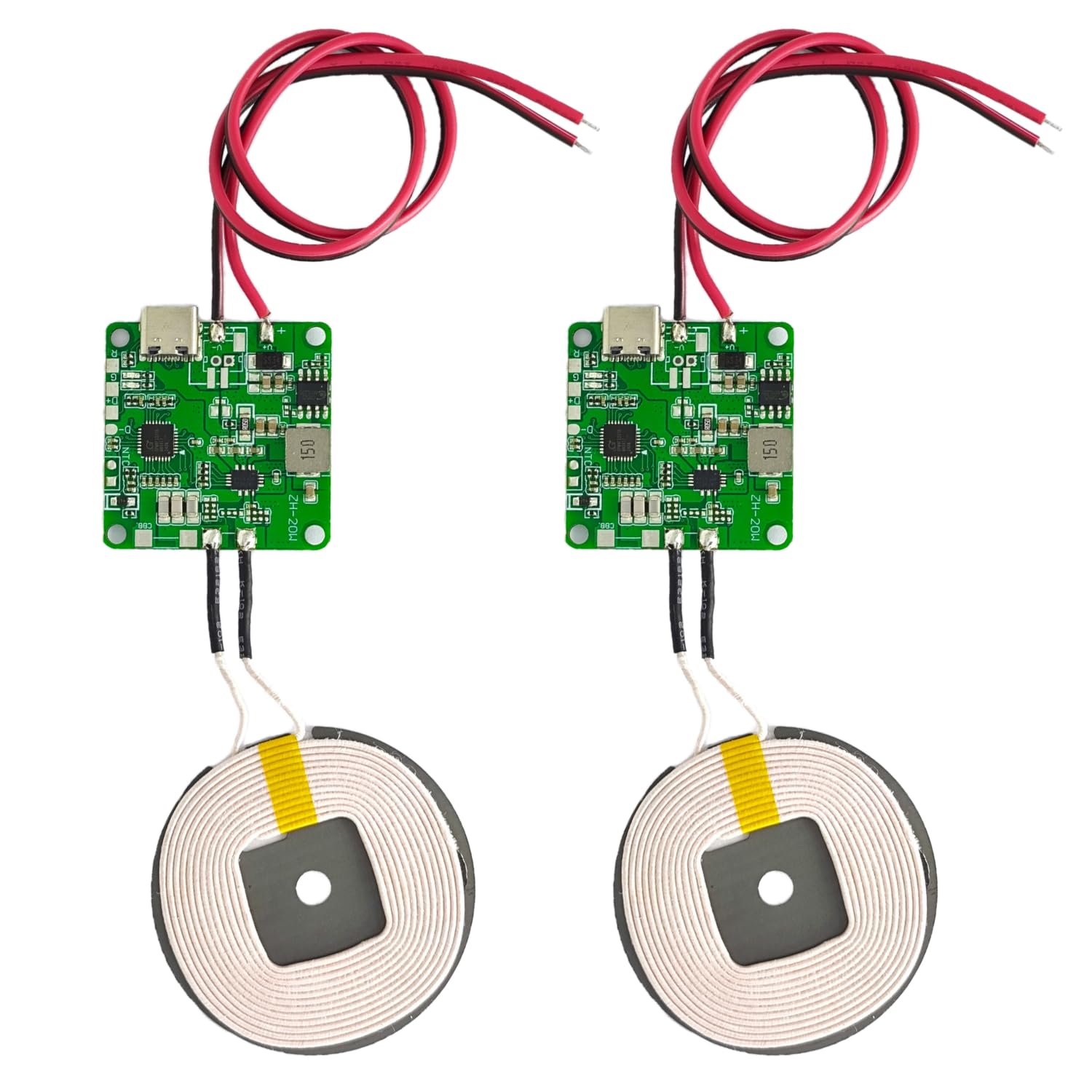 2 pz 20 W Max QI caricabatterie wireless PCBA modulo bobina, circuito di ricarica rapida fai da te con porta di tipo C, protezione da surriscaldamento per auto e mobili (con filo)