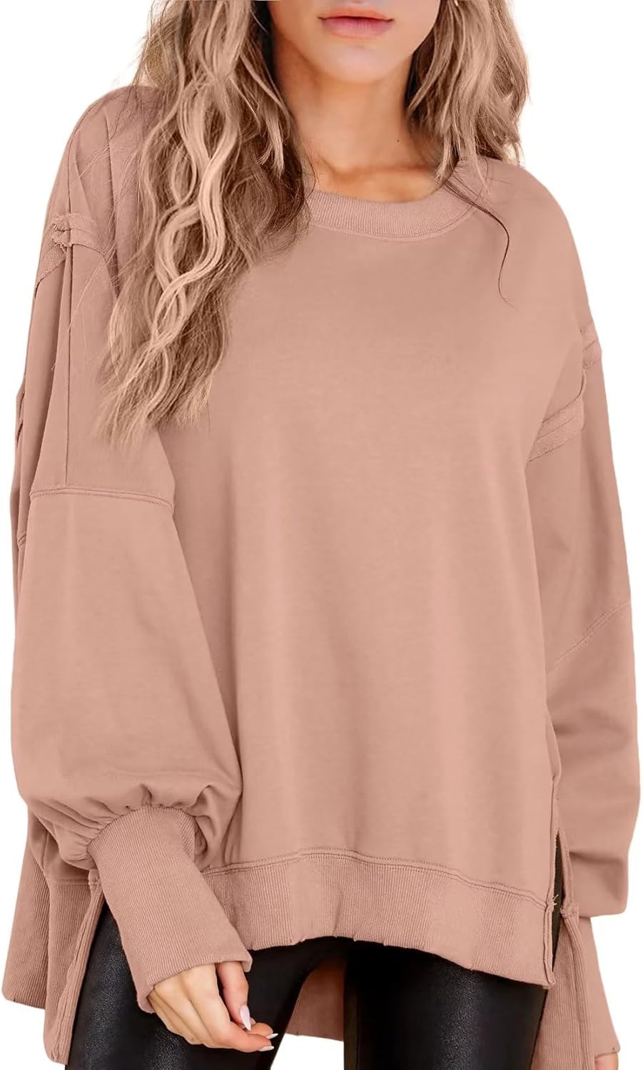 BWQ Womens Oversized Sweatshirt Crewneck Long Sleeve Shirts Pullover Sweatshirts S-2XL