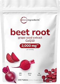 Beet Root 3,000mg with Grape Seed Extract & CoQ10, 400 Tablets | 200 Servings | Super Beets Supplements from Fresh Beetroot Extract for Nitric Oxide, Blood Pressure & Heart Health Support