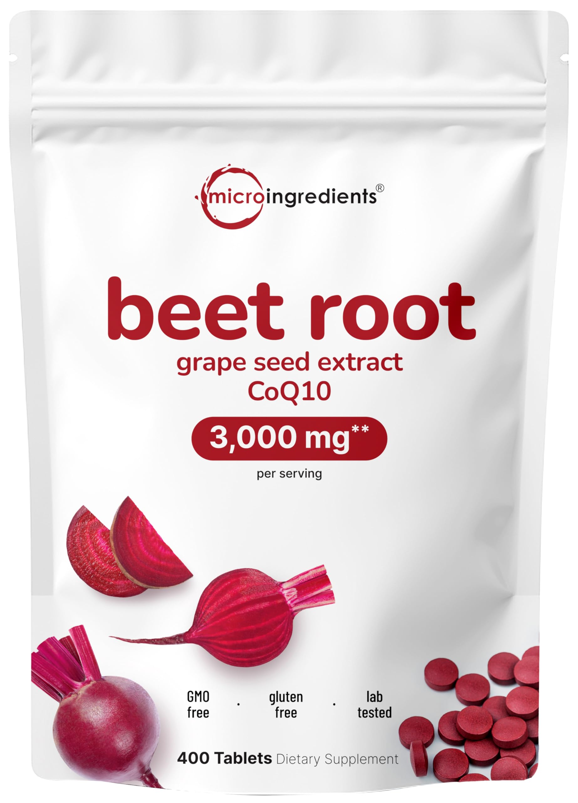 Beet Root 3,000mg with Grape Seed Extract & CoQ10, 400 Tablets | 200 Servings | Super Beets Supplements from Fresh Beetroot Extract for Nitric Oxide, Blood Pressure & Heart Health Support