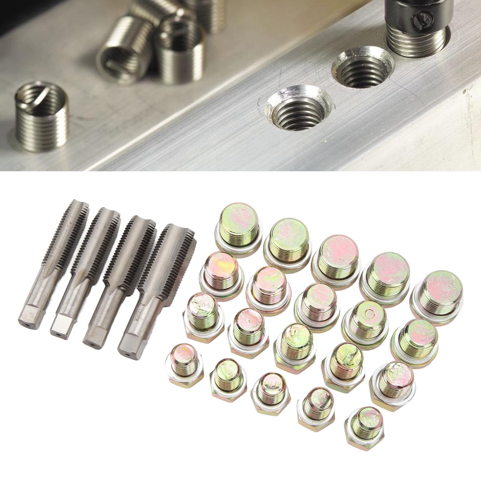 Kit di riparazione filettatura coppa dell'olio – Set di attrezzi da 64 pezzi per tappi di scarico di coppa e cambio con maschi M13, M15, M17, M20 per auto e veicoli commerciali leggeri