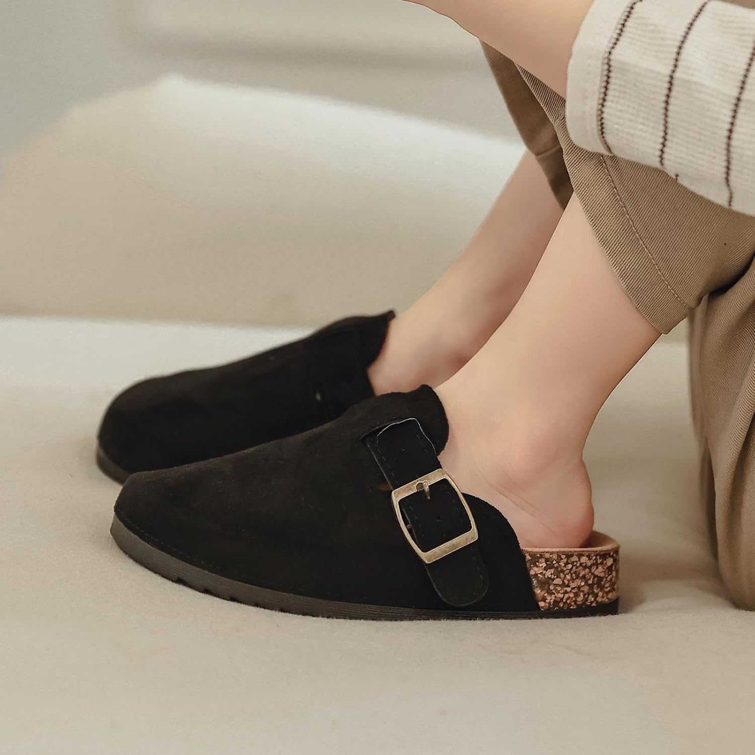 XTJSCBDSH Kids Suede Clogs with Cork Footbed, Toddler Boys Girls Sandals, Adjustable Buckle Slip-On Slippers, Arch Support Mules for Indoor Outdoor - Image 2