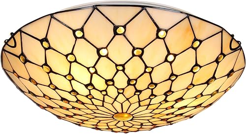ARTZONE Tiffany - Lámpara de techo empotrada de 3 luces de 16 pulgadas con vitrales para dormitorio, sala de estar, entrada, vestíbulo