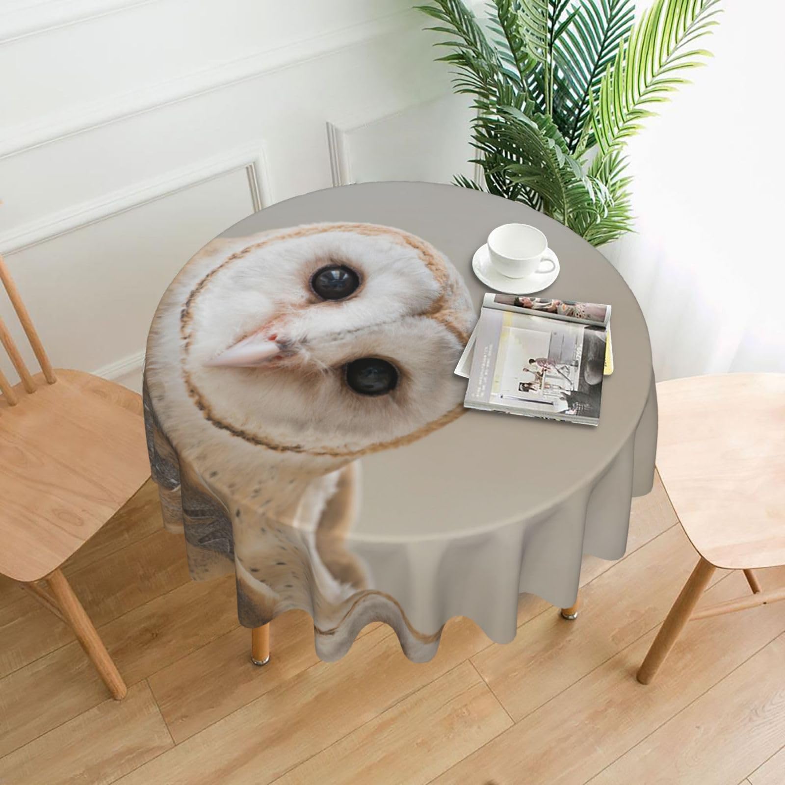 Zcmkjlg Funny Owl Print Quick Ship Round Tablecloth 60in Polyester Washable Cover for Dining Room