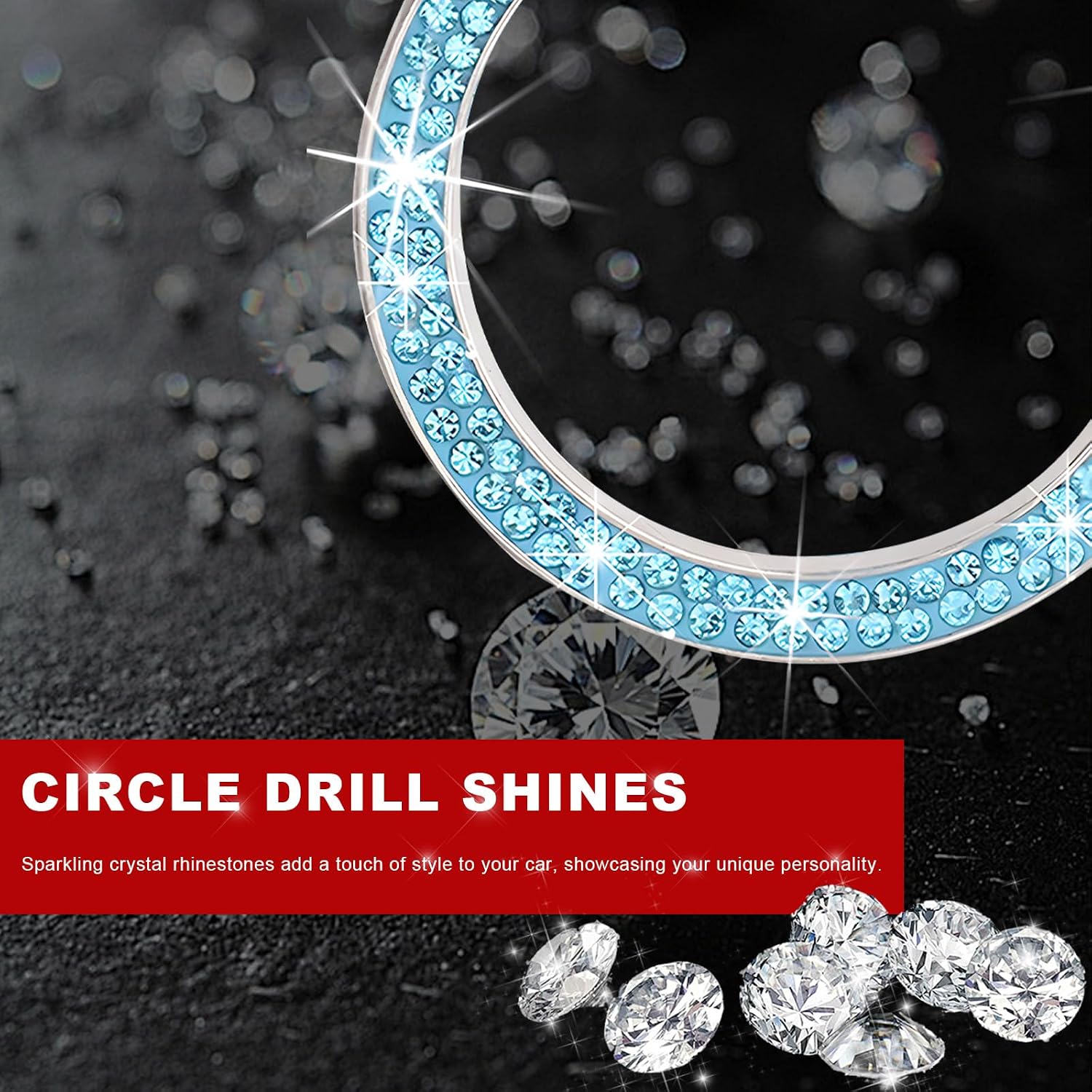 Car Bling Engine Start Ring Decal, Sparkling Rhinestone Car Push to Start Button Sticker, One-Touch Key Ignition Knob Ring Vehicle Decorative Accessories for Women Girls (Lake Blue) image 5