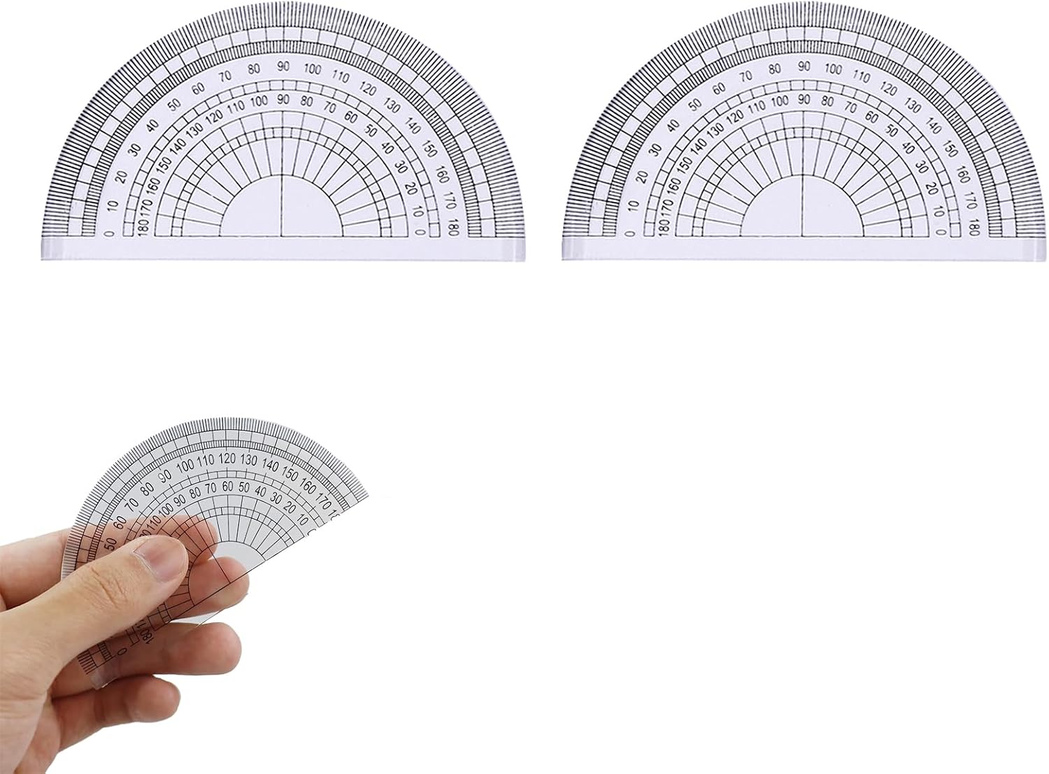 180 Degrees Clear Protractors, 2 Pack Plastic Protractor Semicircle