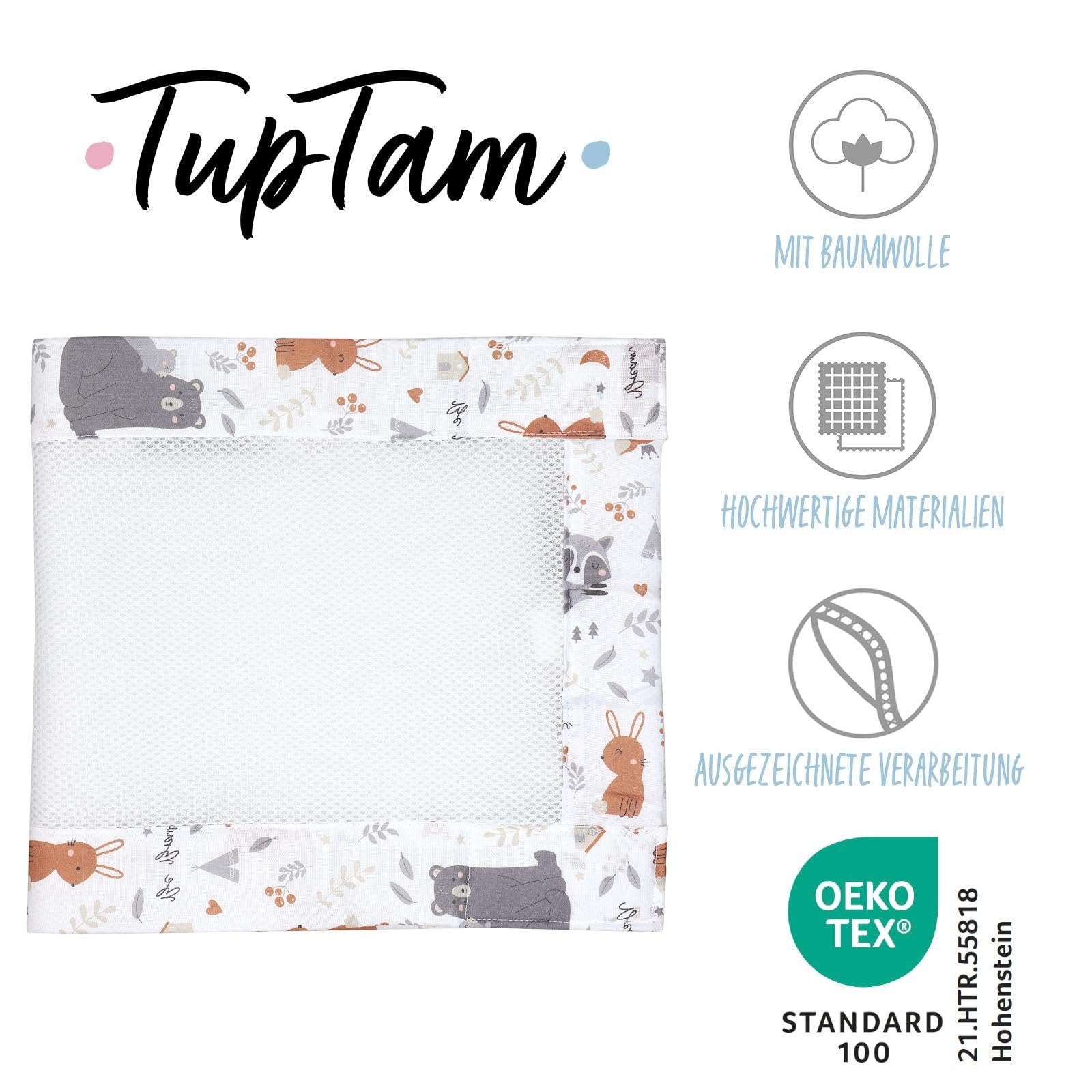 TupTam Bettumrandung Babybett 3D Mesh Nestchen – Gitterstäbe Schutz Netz 2er, Farbe: Wilde Tiere, Größe: ca. 128 x 30 cm (für Babybett 140x70)