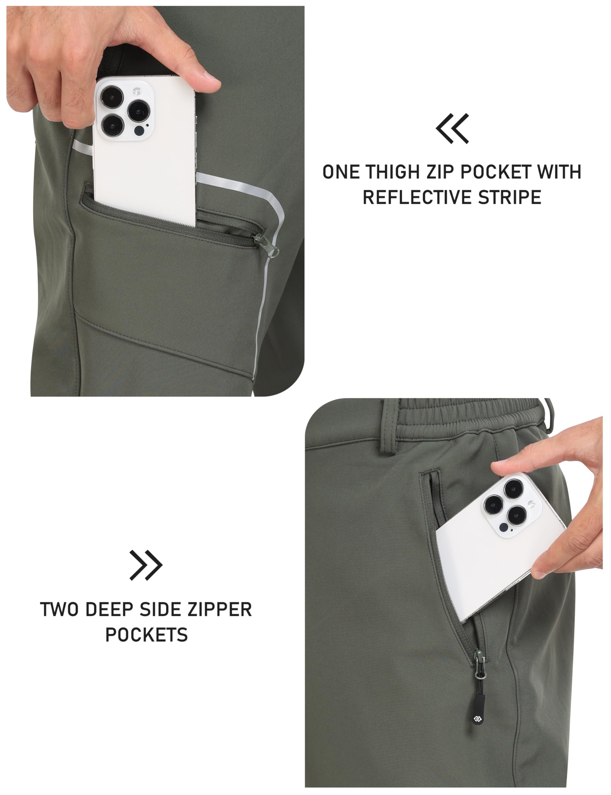 MoFiz Pantalon Randonnée Homme Softshell Chaud Pantalon de Ski Chasse Doublé Polaire Imperméable Hiver Pantalon de Travail avec Poches Zippées