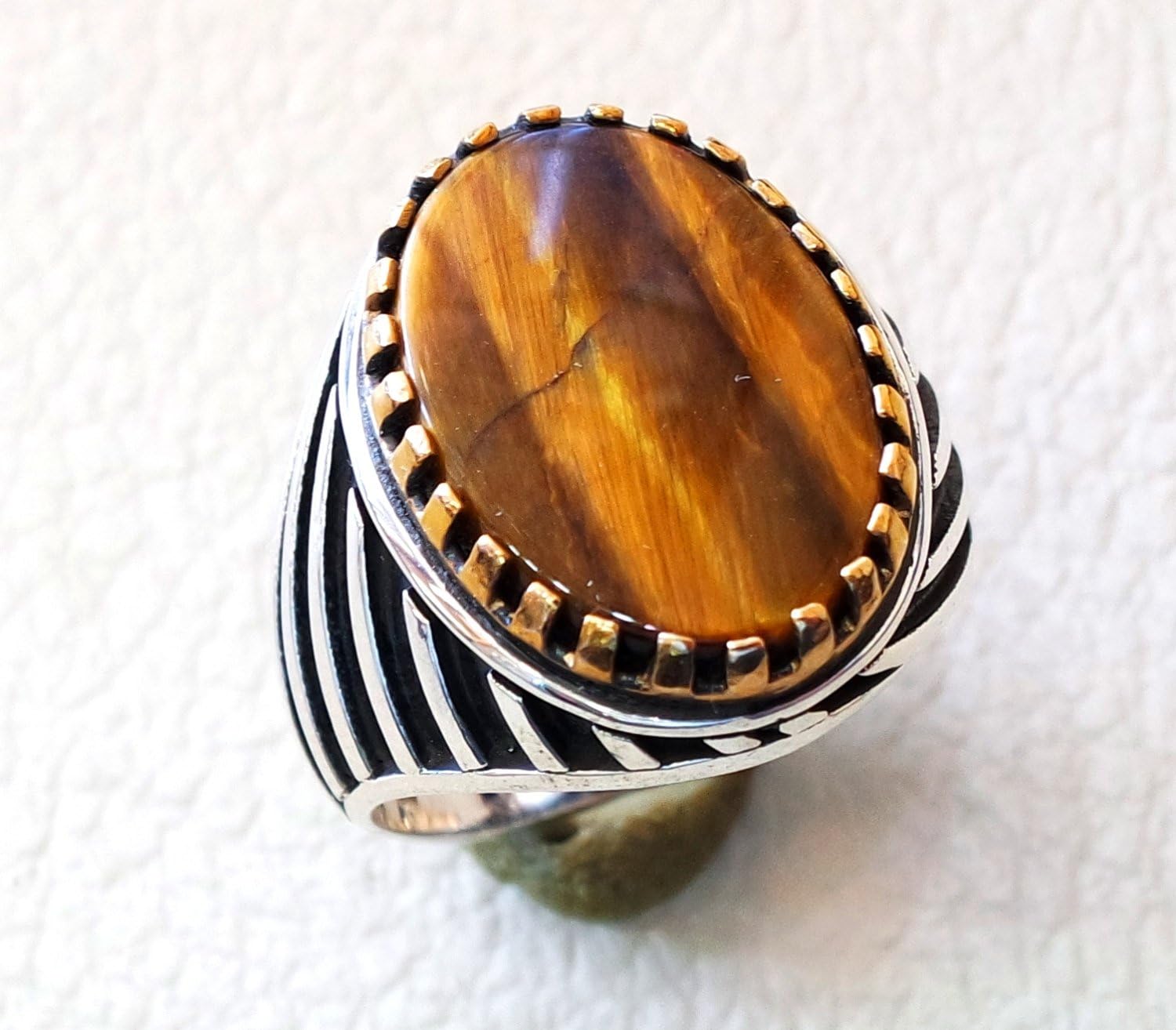 Natural Tiger's Eye Healing Gemstone Ring, Solid 925 Silver Ring, Arabic Islamic Heavy Jewelry, Gift For Him, Flat Tigers Eye Mans Ring, Huge Designer Silver Ring, Turkish Bohemian Biker Silver Ring