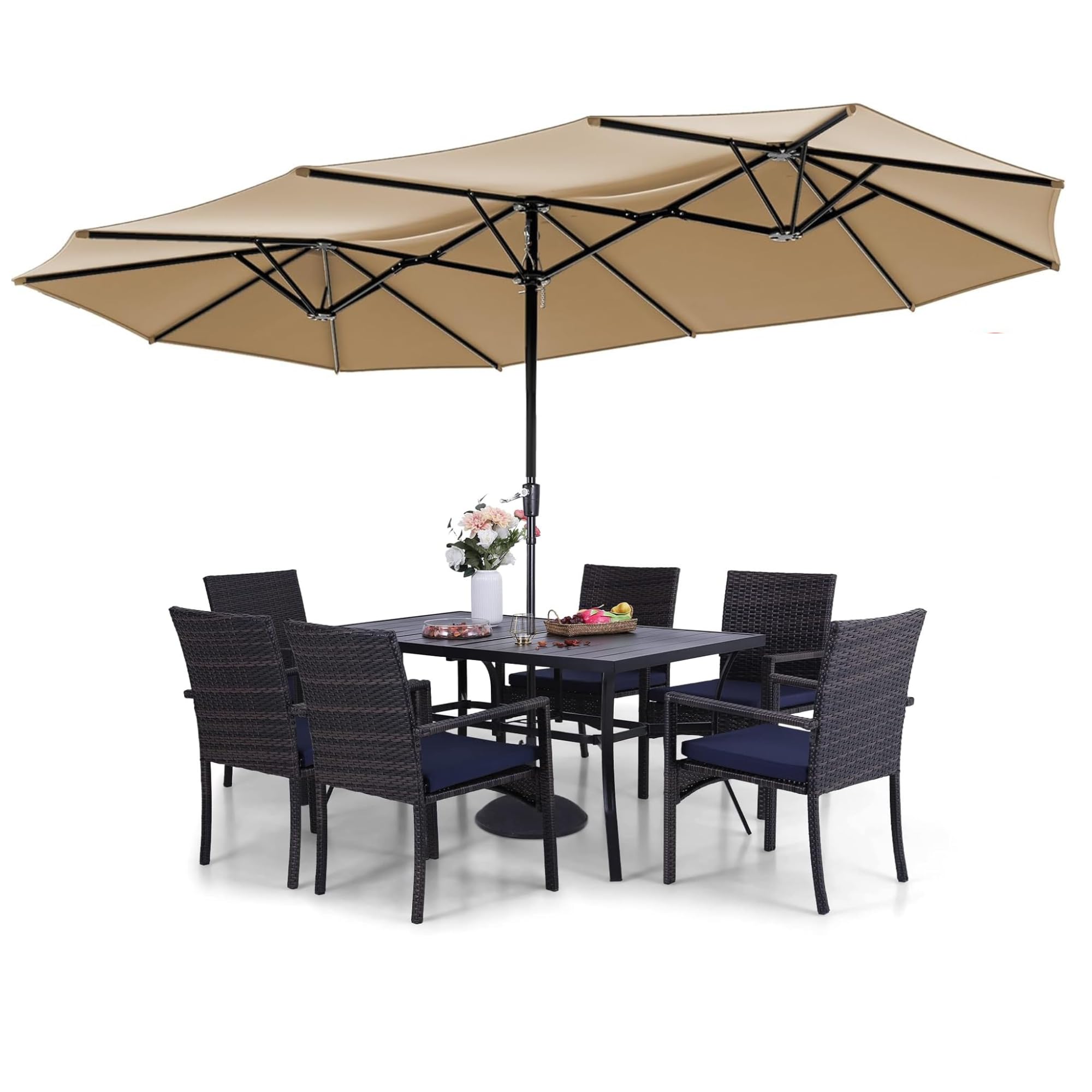 THESHELTERS - 15ft Large Outdoor Umbrella Double-Sided Patio Umbrella with Base, Crank Handle, 12 Ribs Rectangular Garden Umbrella for Patio Graden, Poolside, Terrace, Cafe and Hotels-image-10